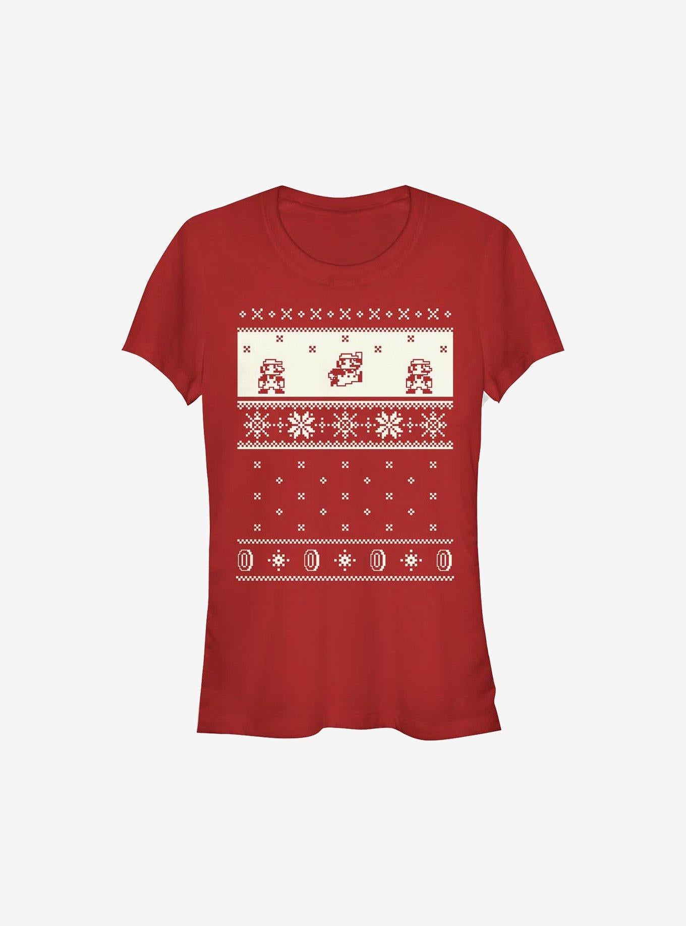 Super Mario Cream Christmas Pattern Girls T-Shirt T-Shirt | Aesthetic Graphic | Must-Have Style