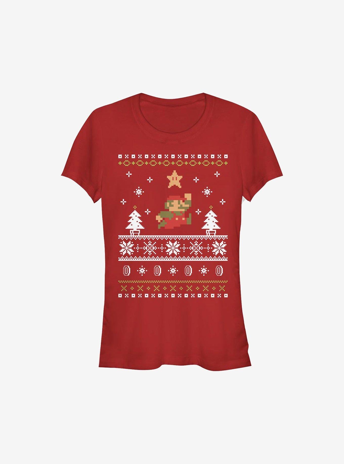 Super Mario Nordic Mario Christmas Pattern Girls T-Shirt