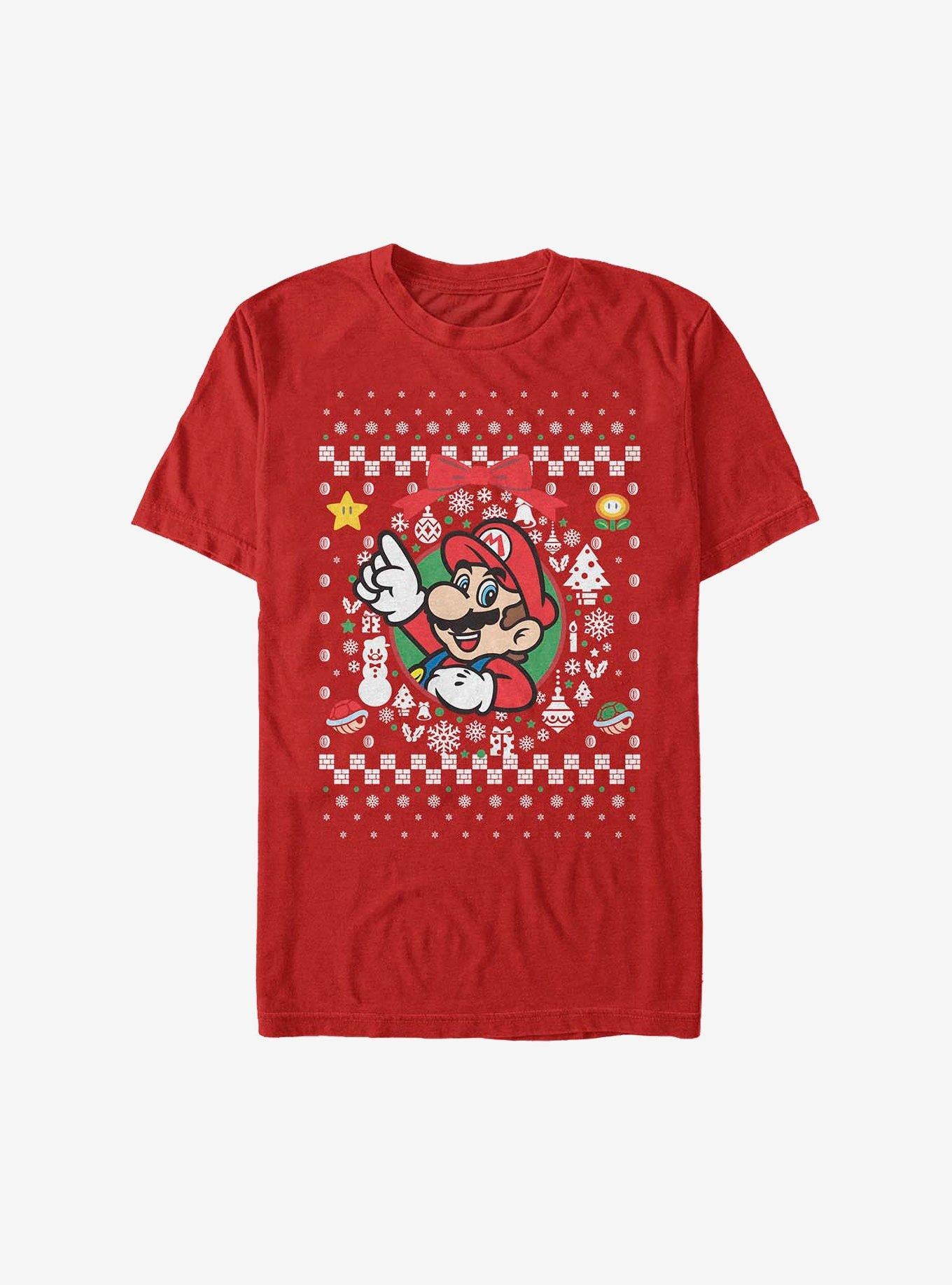 Super Mario Mario Wreath Christmas Sweater T-Shirt T-Shirt | Trending Design | Trending Now