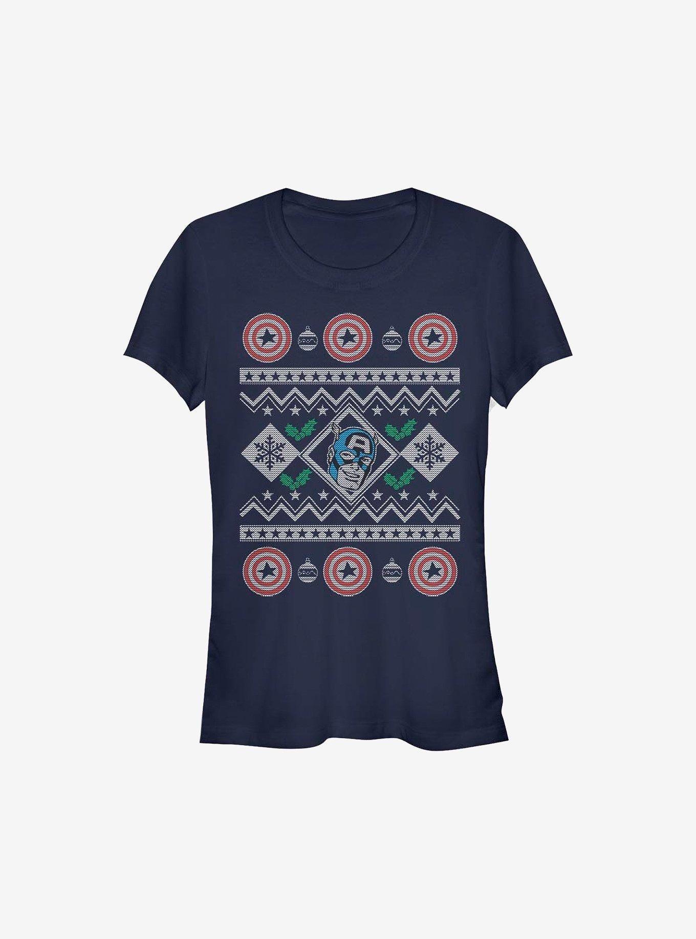 Marvel Captain America Christmas Pattern Sweater Girls T-Shirt