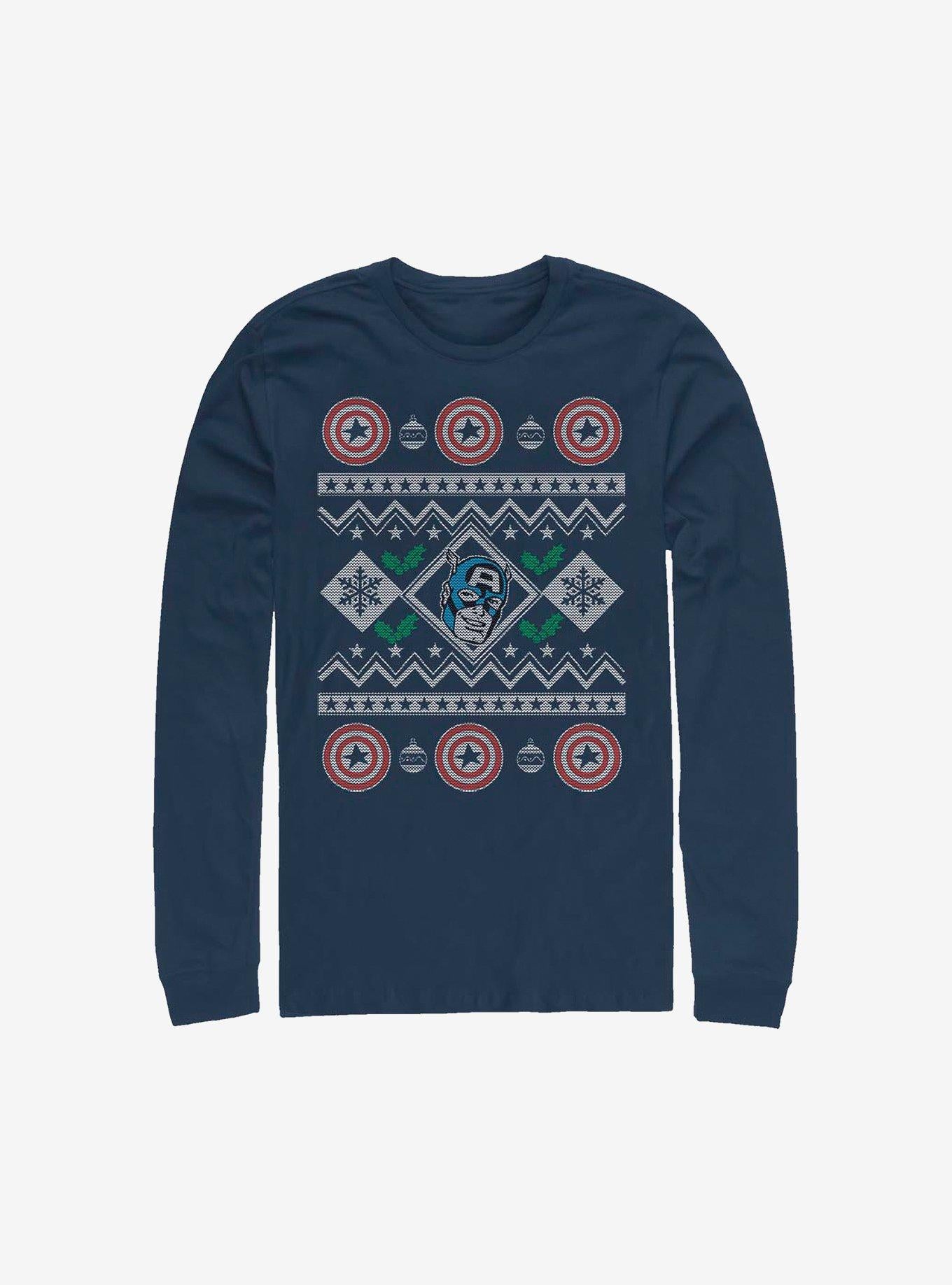 Marvel Captain America Christmas Pattern Sweater Long-Sleeve T-Shirt T-Shirt | Exclusive Edition | High Demand Item
