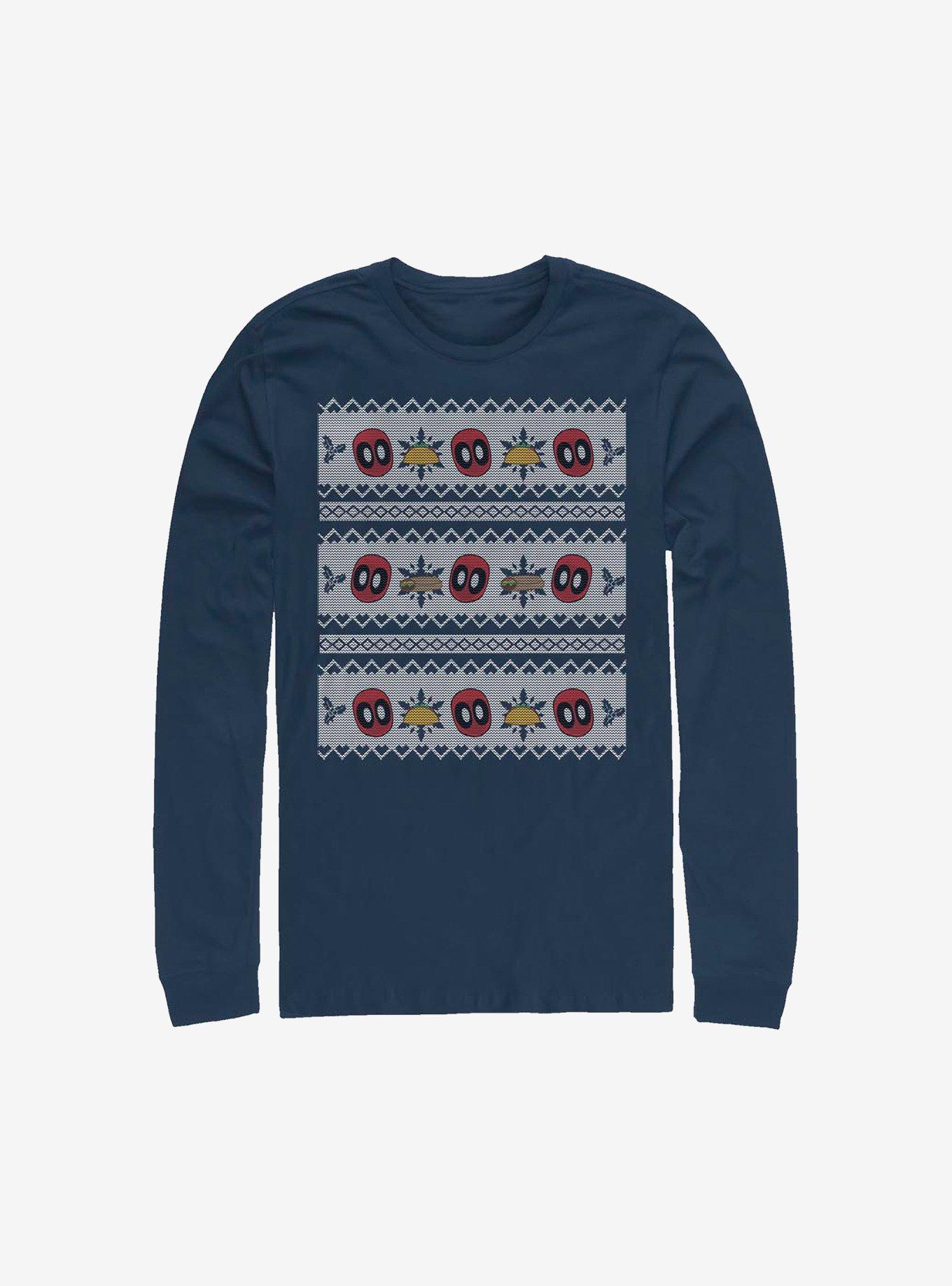 Marvel Deadpool Christmas Pattern Sweater Long-Sleeve T-Shirt