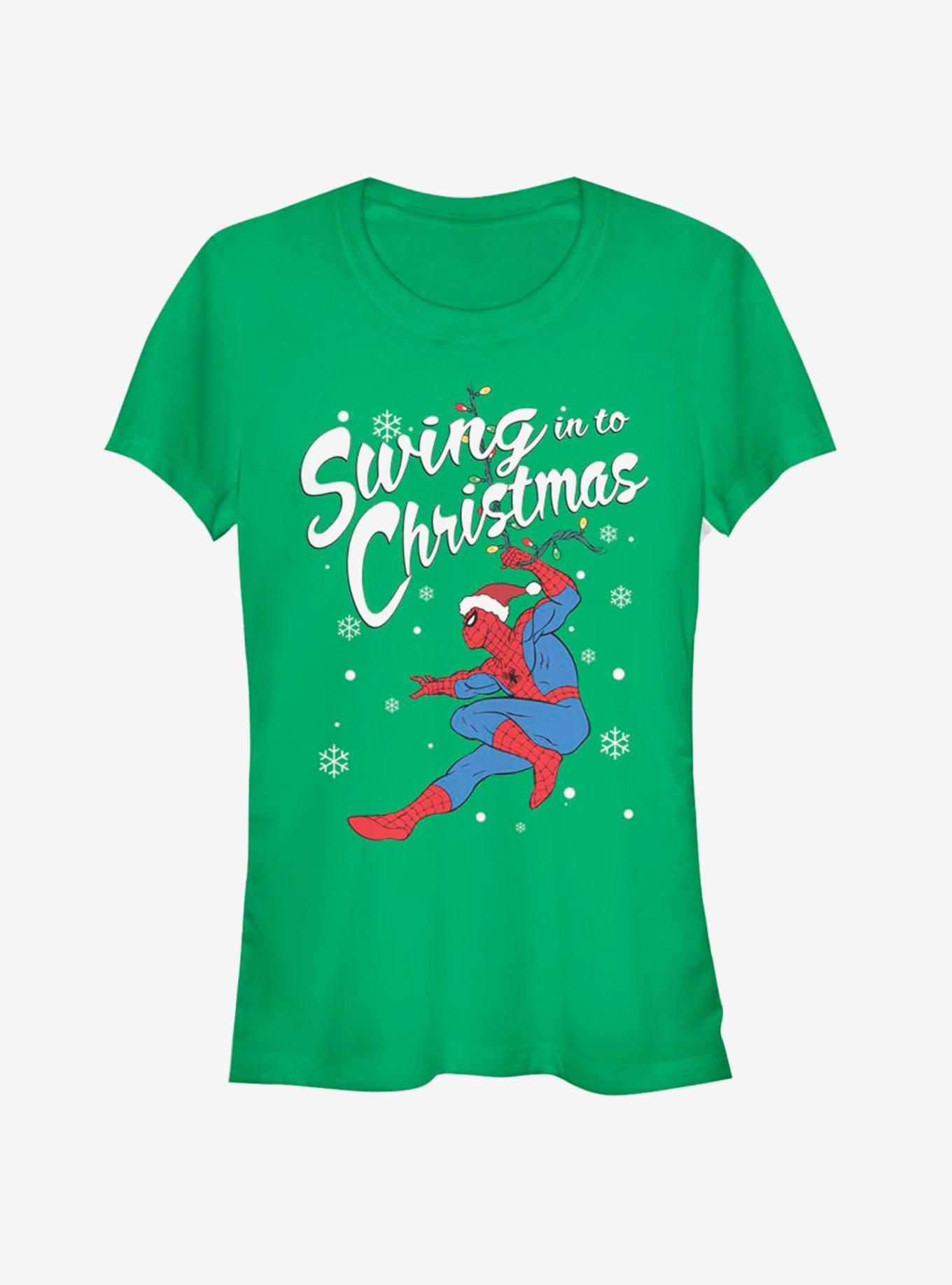Marvel Spider-Man Swinging Spidey Christmas Girls T-Shirt T-Shirt | Best-Selling Artwork | Must-Have Style