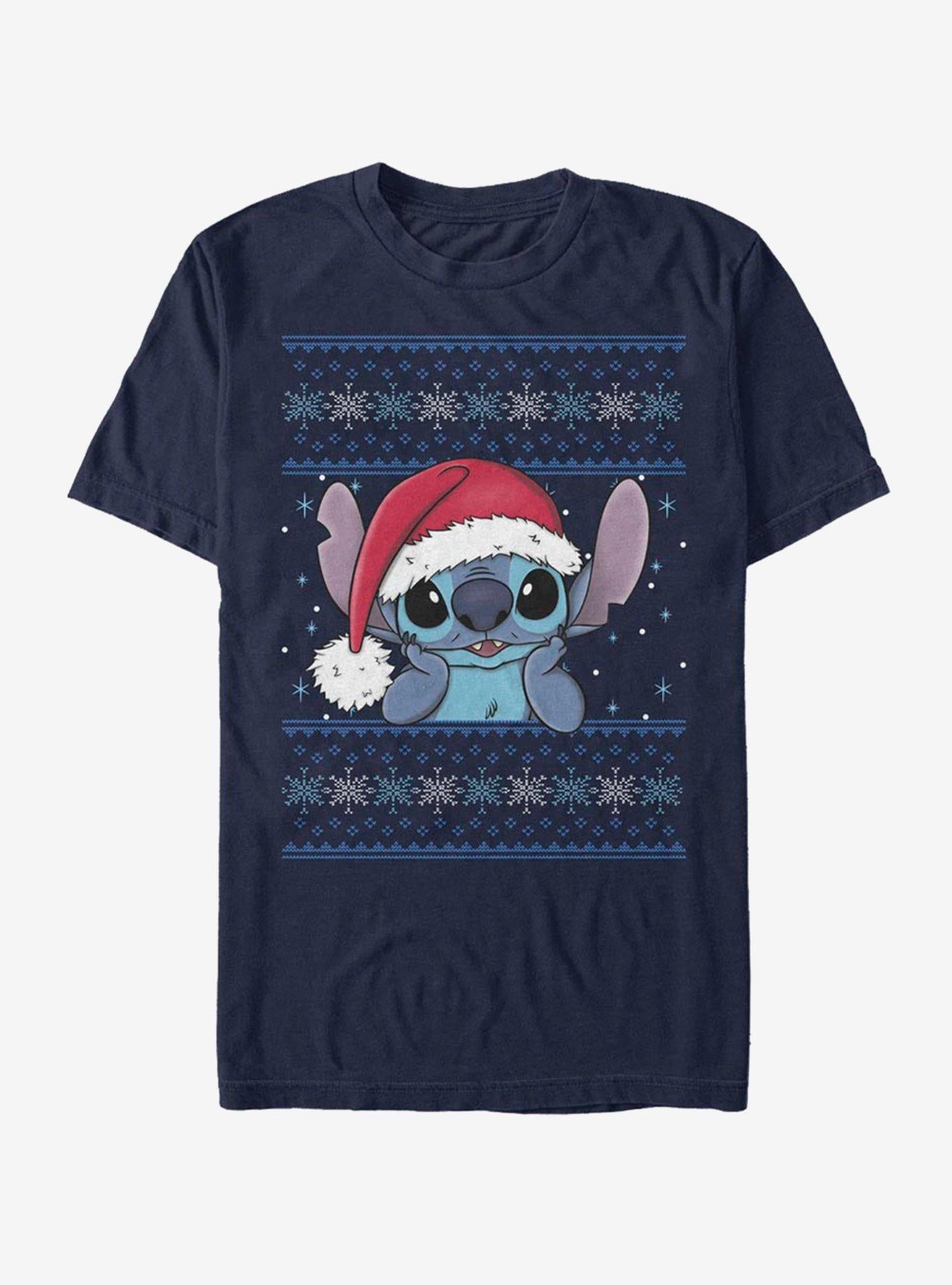 Disney Lilo Stitch Holiday Stitch Wearing Santa Hat T-Shirt T-Shirt | Premium Graphic | Perfect For Daily Wear