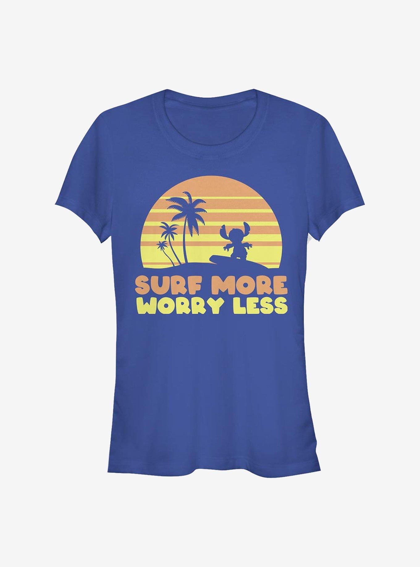 Disney Lilo Stitch Surf More Worry Less Girls T-Shirt T-Shirt | Streetwear Vibe | Trending Now