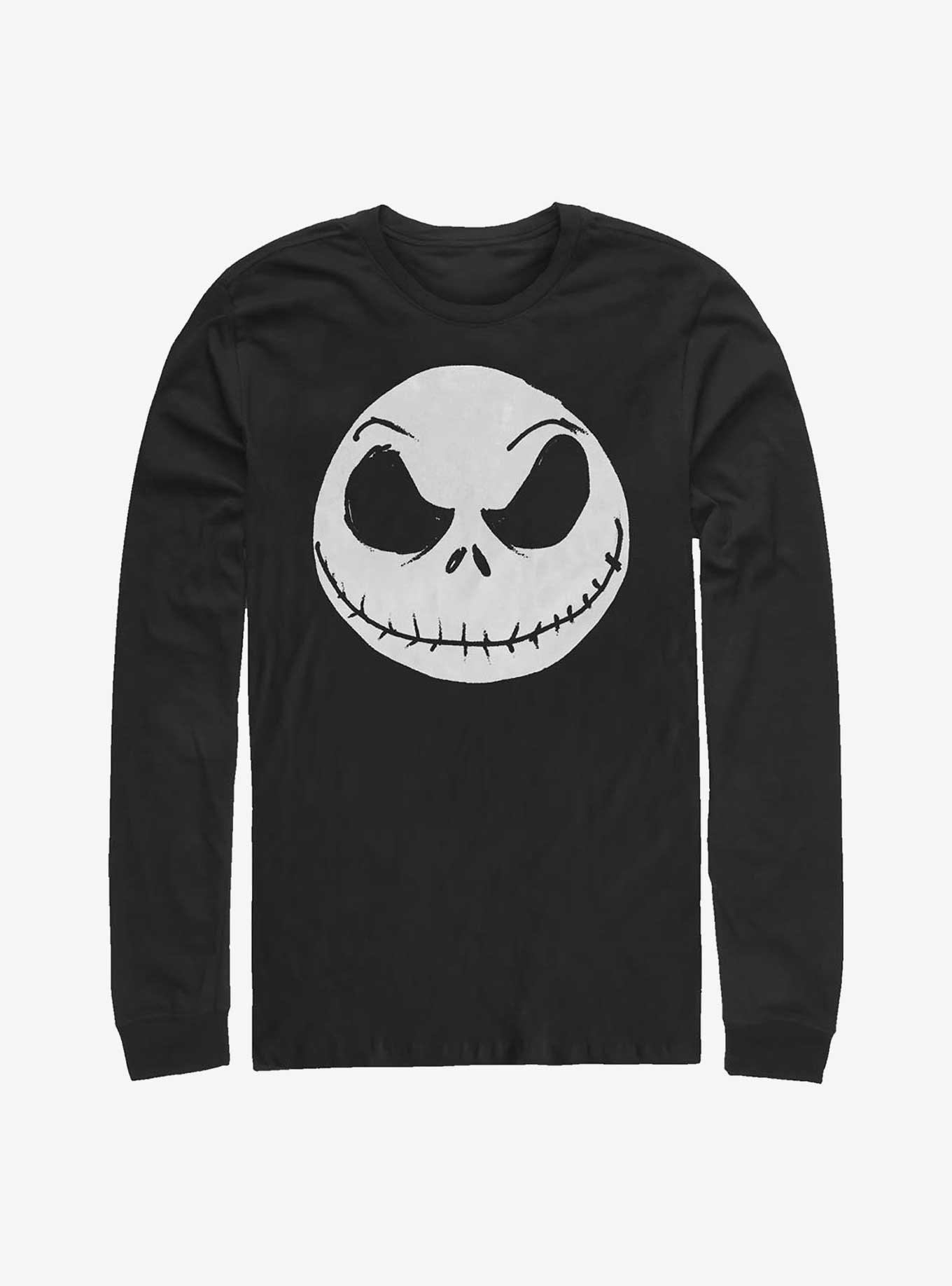 Disney The Nightmare Before Christmas Big Face Jack Long-sleeve T-shirt | Trendy Graphic Tee | Casual Unisex T-shirt