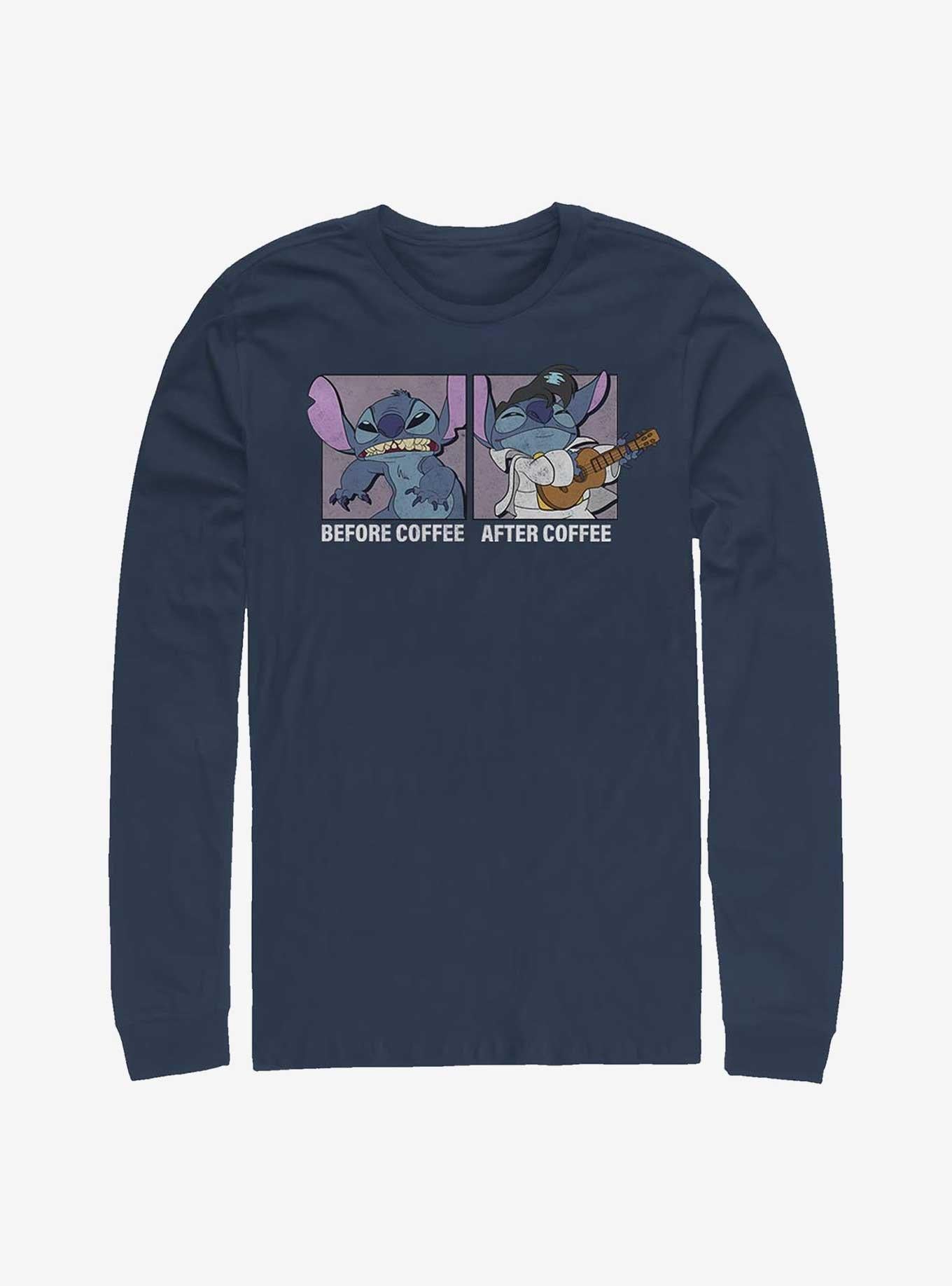 Disney Lilo Stitch Before Coffee After Coffee Long-Sleeve T-Shirt T-Shirt | Viral Style | High Demand Item