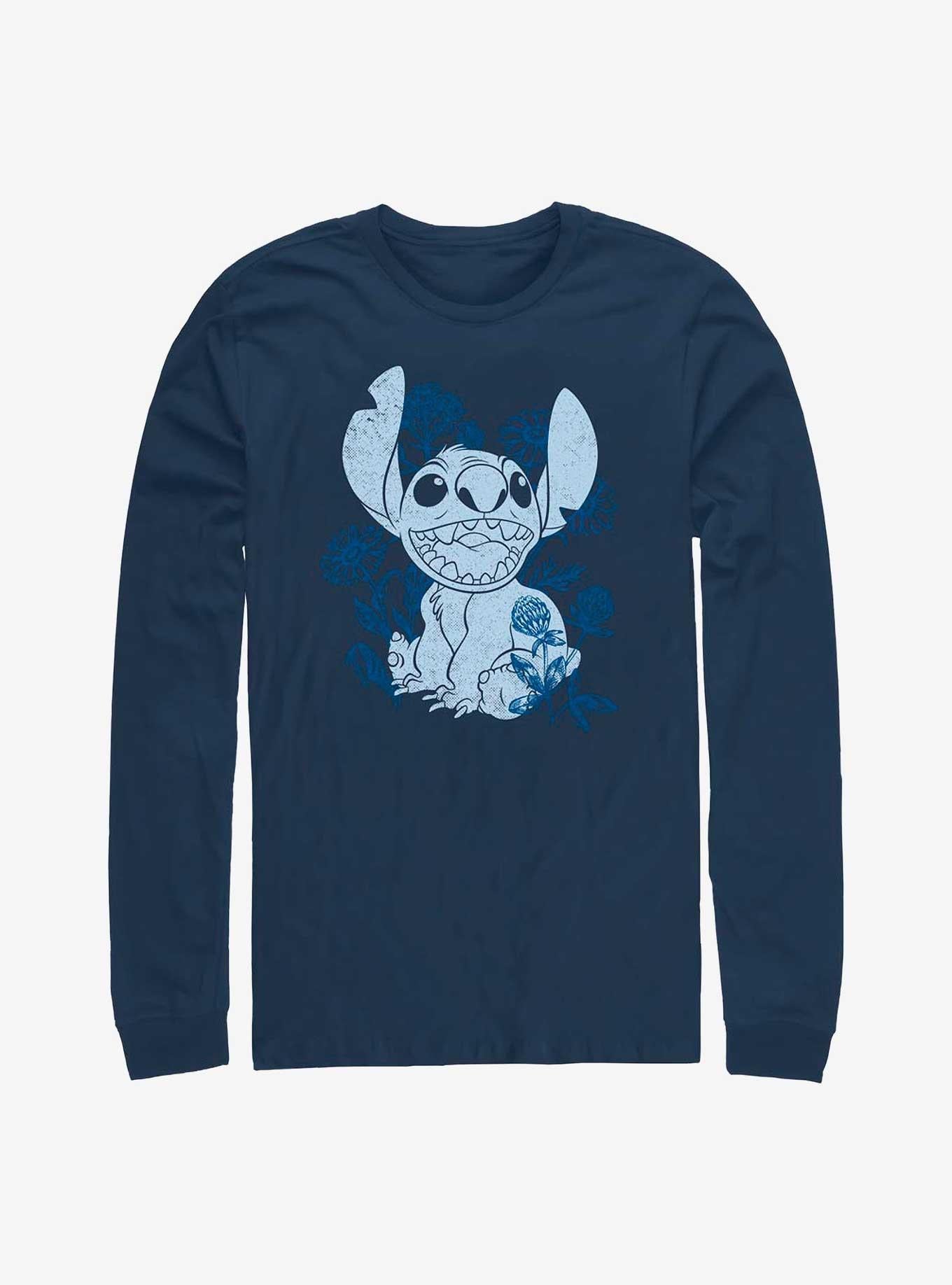 Disney Lilo Stitch Floral Sketch Long-Sleeve T-Shirt T-Shirt | Top Trending Artwork | Perfect For Daily Wear