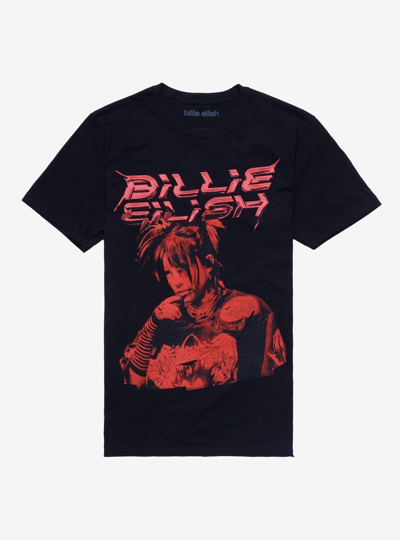 Billie Eilish Red Portrait Boyfriend Fit Girls T Shirt