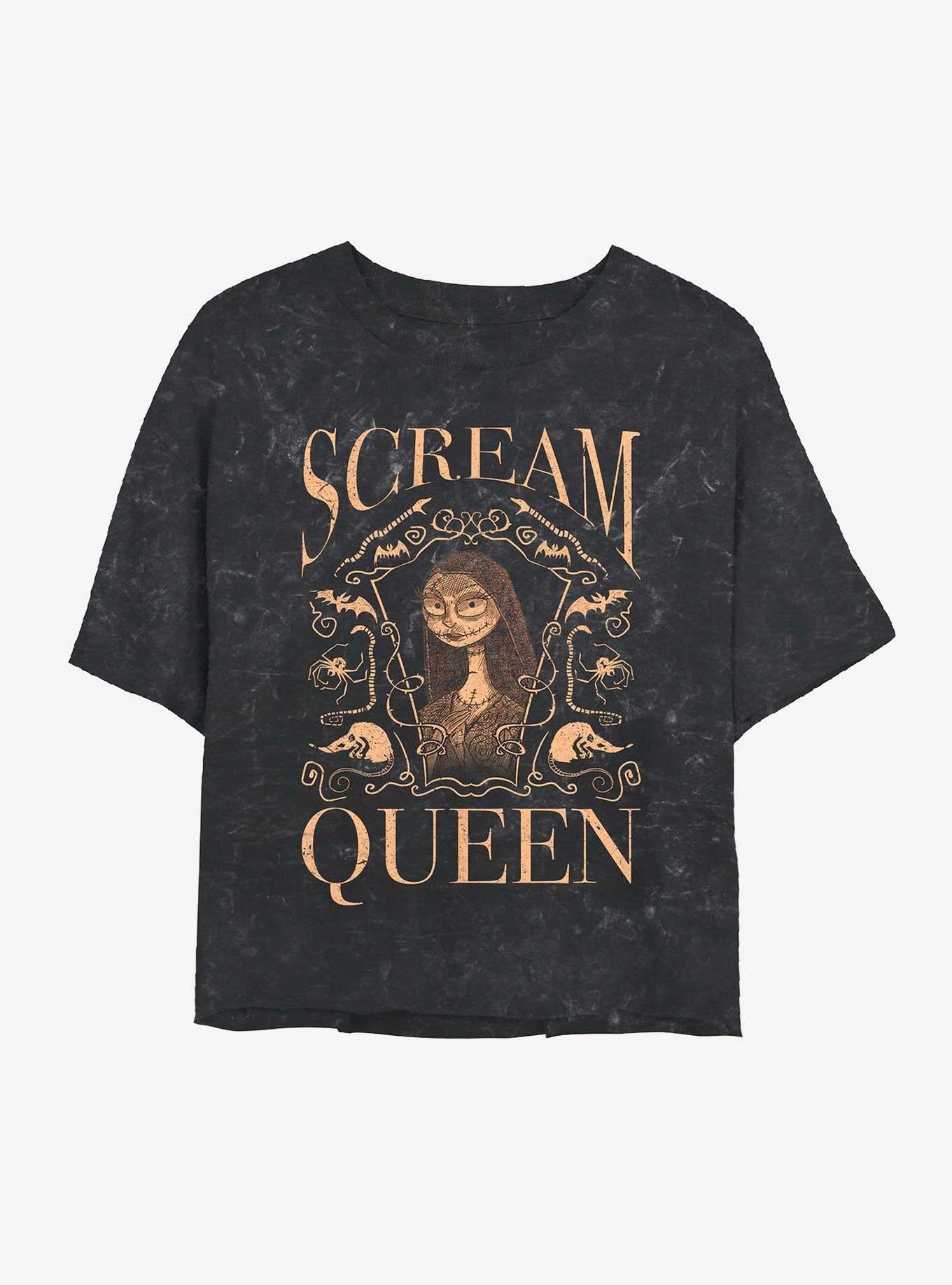 Disney The Nightmare Before Christmas Sally Scream Queen Mineral Wash Crop Girls T-shirt | Trendy Graphic Tee | Casual Unisex T-shirt