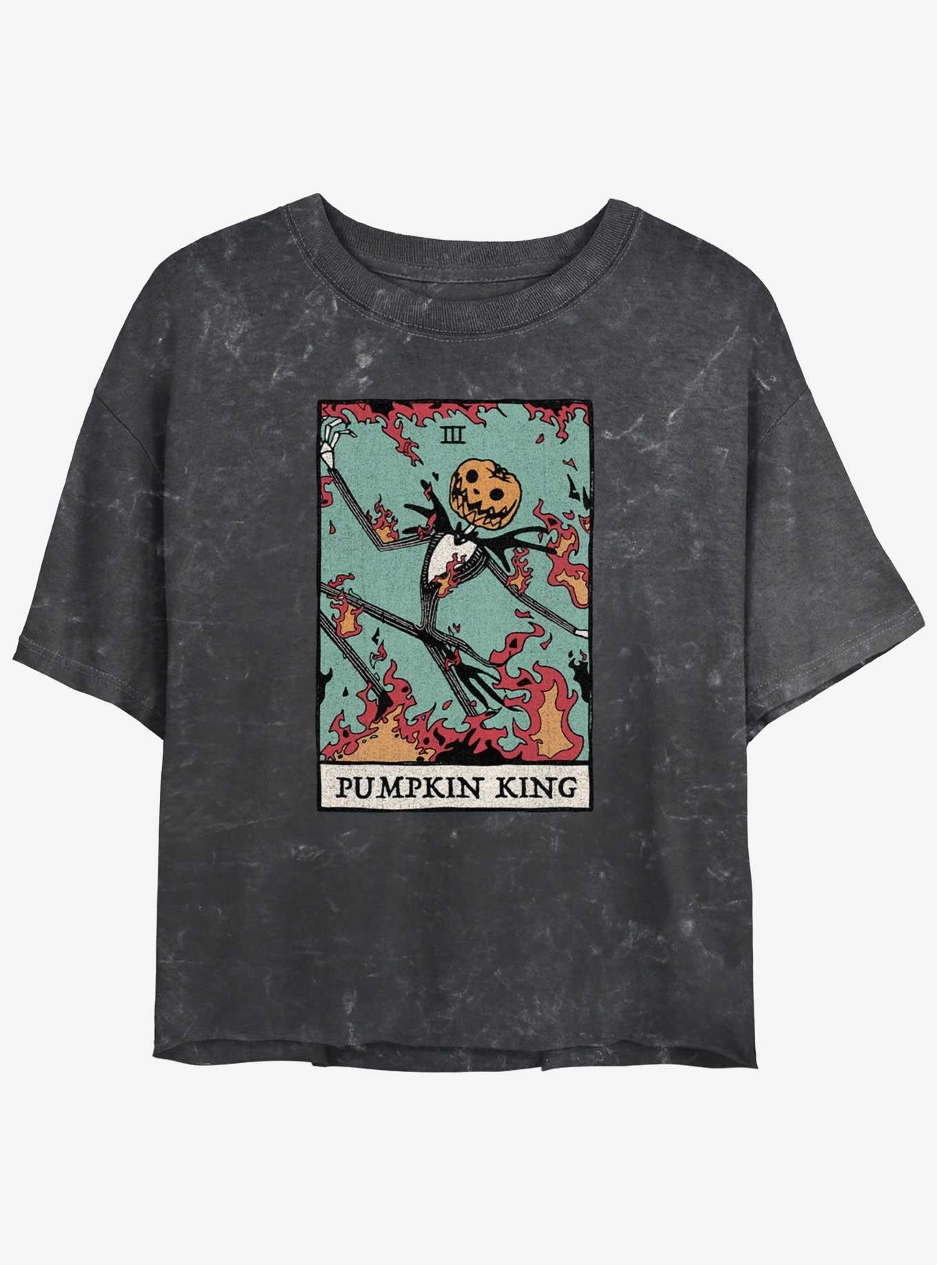 Disney The Nightmare Before Christmas Jack Pumpkin King Card Mineral Wash Girls Crop T-shirt | Trendy Graphic Tee | Casual Unisex T-shirt