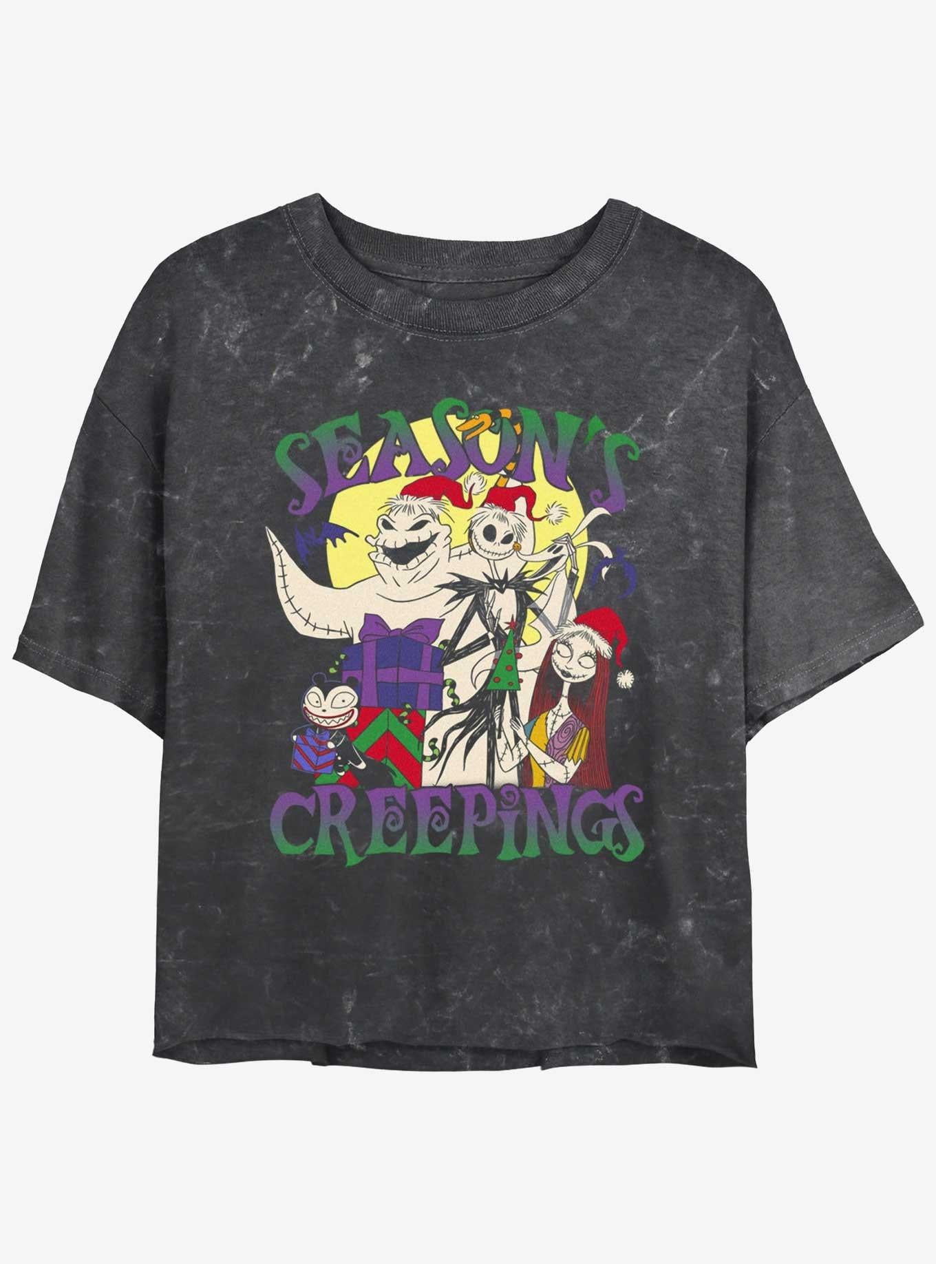 The Nightmare Before Christmas Season's Creepings Oogie, Jack & Sally Mineral Wash Girls Crop T-Shirt