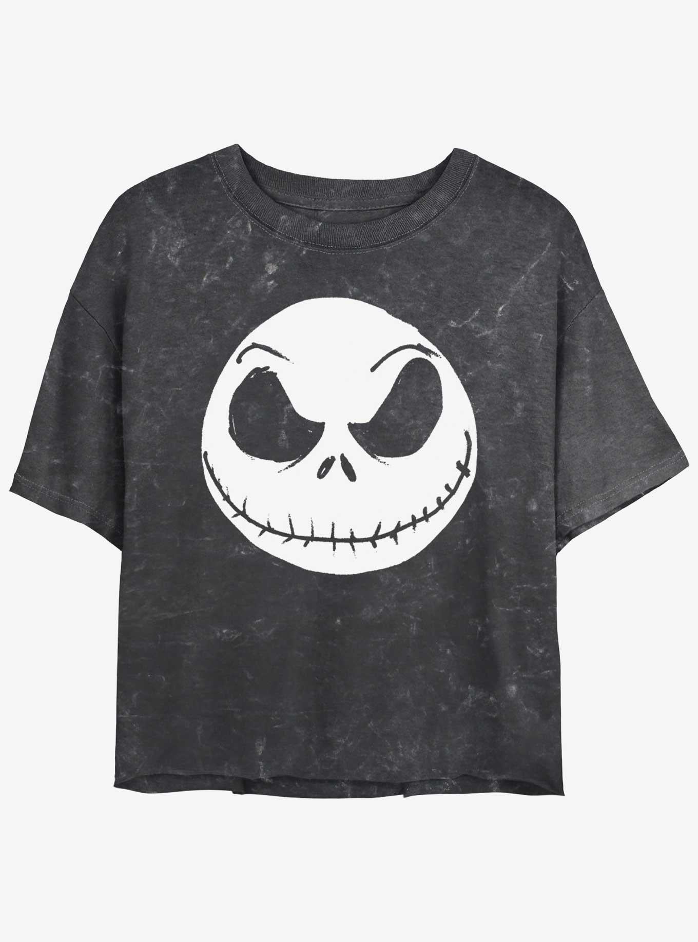 Disney The Nightmare Before Christmas Big Face Jack Mineral Wash Girls Crop T-Shirt T-Shirt | Aesthetic Graphic | Great Gift Idea