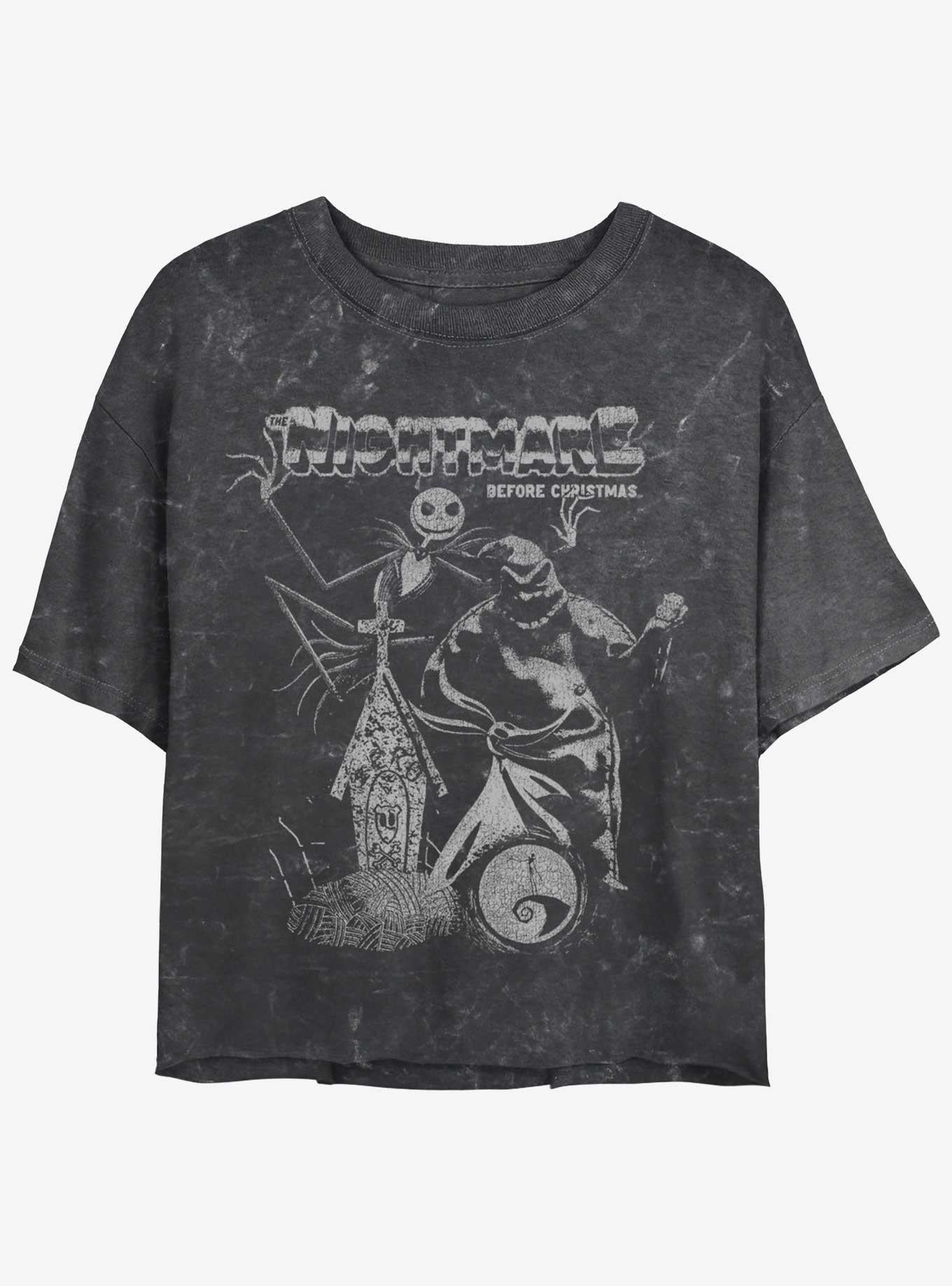 Disney The Nightmare Before Christmas Jack And Boogie Mineral Wash Girls Crop T-shirt | Trendy Graphic Tee | Casual Unisex T-shirt