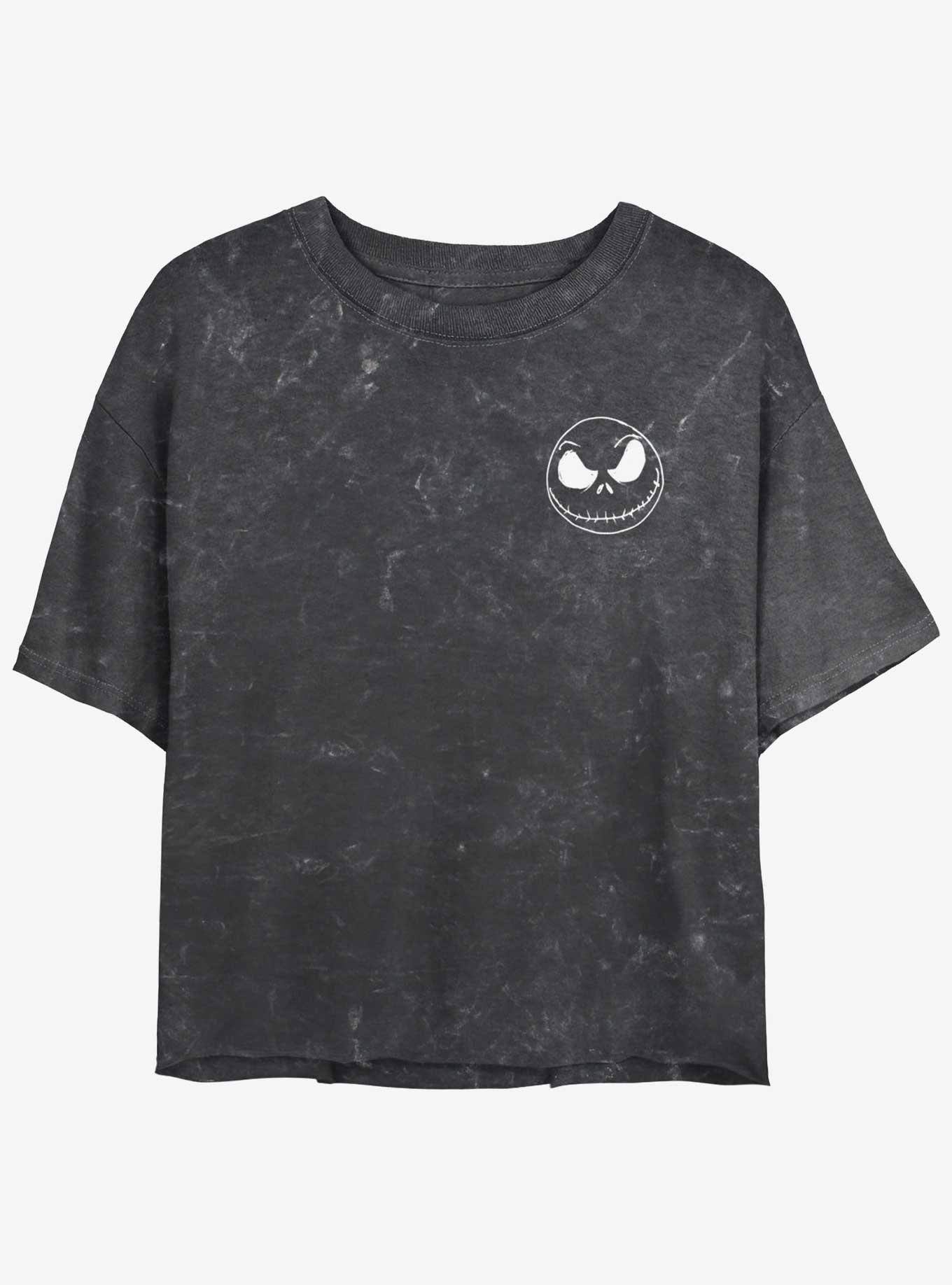 Disney The Nightmare Before Christmas Jack Skellington Pocket Mineral Wash Girls Crop T-shirt | Trendy Graphic Tee | Casual Unisex T-shirt
