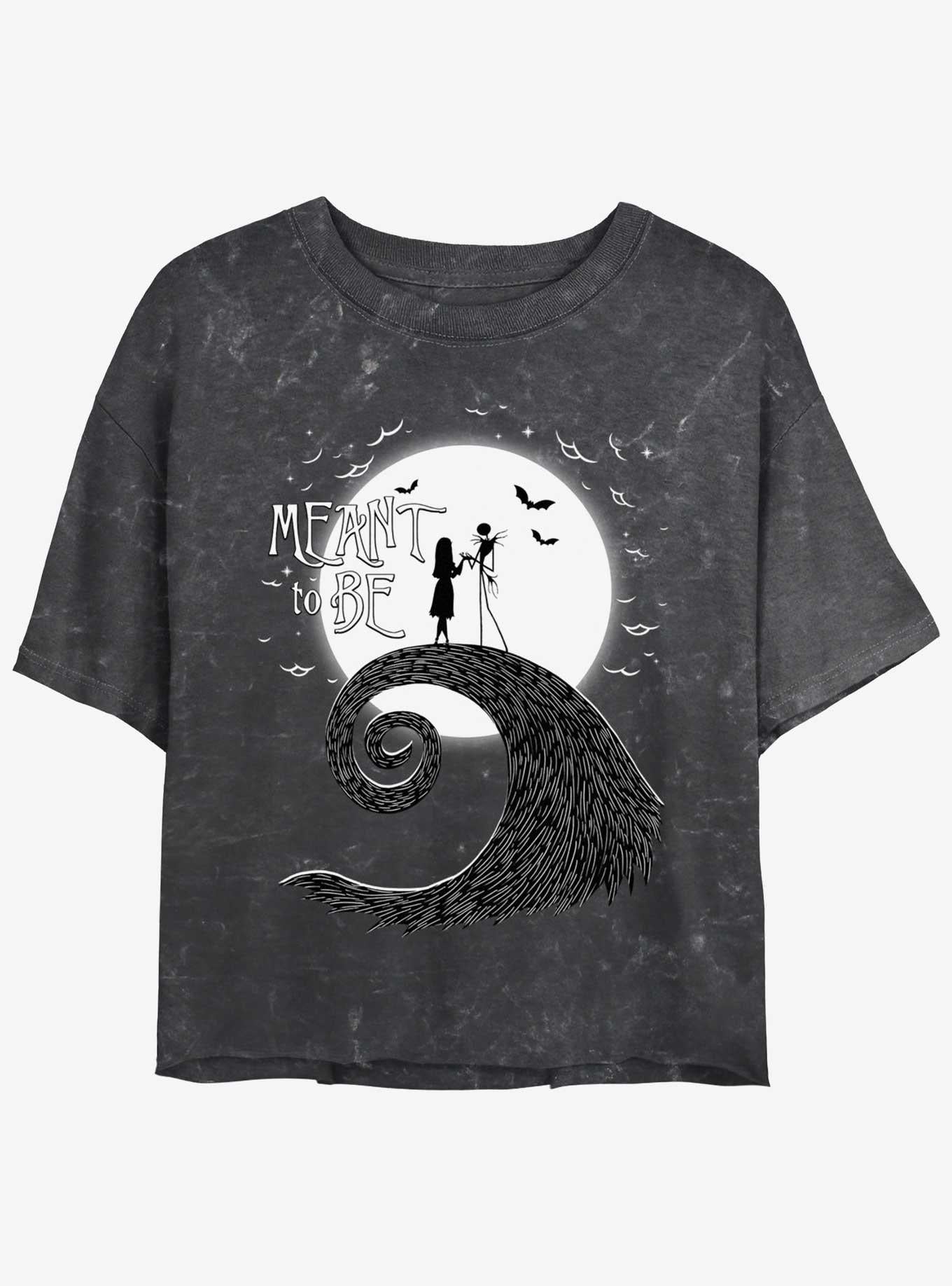 Disney The Nightmare Before Christmas Jack And Sally Meant To Be Mineral Wash Girls Crop T-shirt | Trendy Graphic Tee | Casual Unisex T-shirt