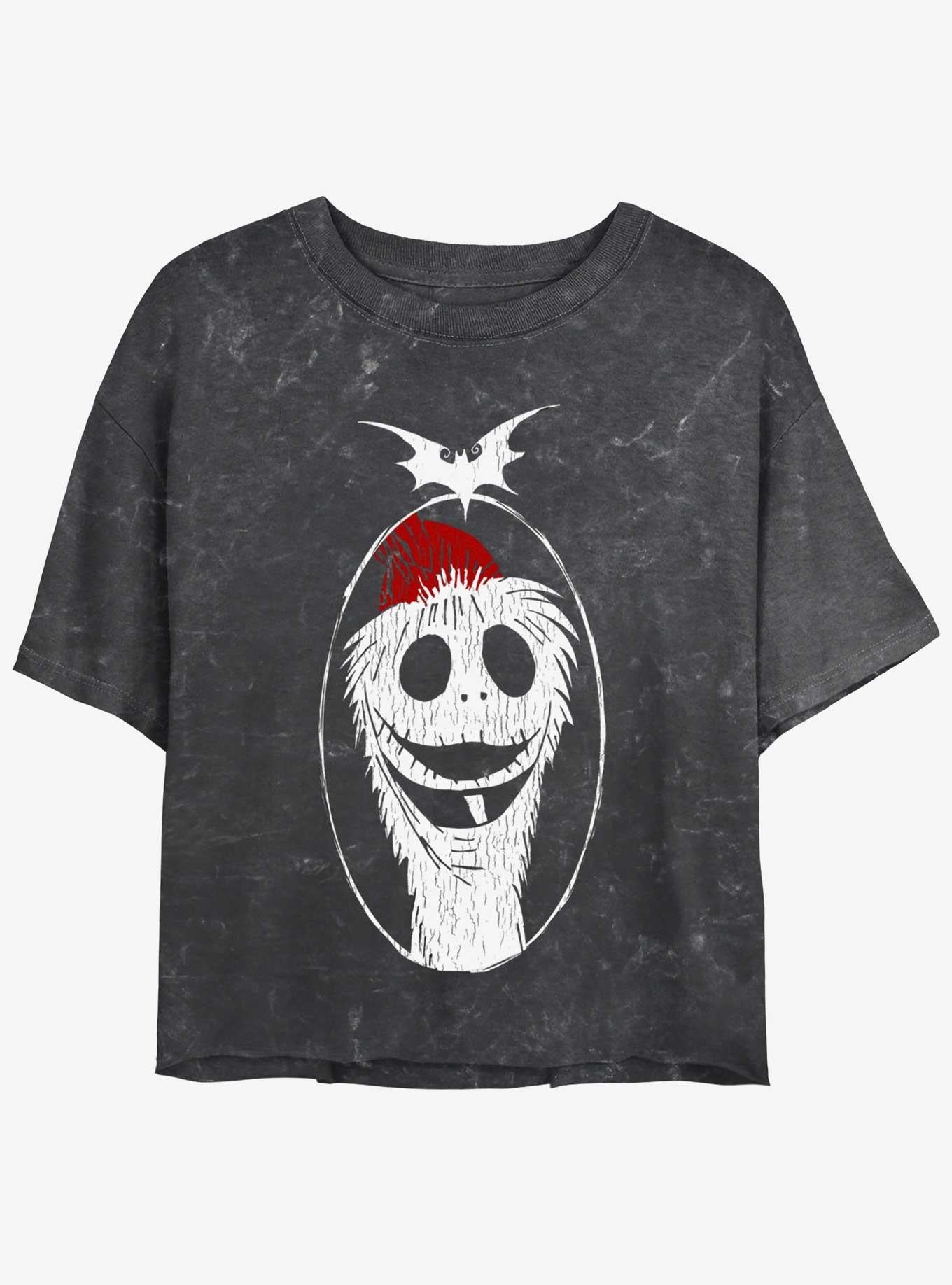 Disney The Nightmare Before Christmas Santa Jack Mineral Wash Girls Crop T-shirt | Trendy Graphic Tee | Casual Unisex T-shirt