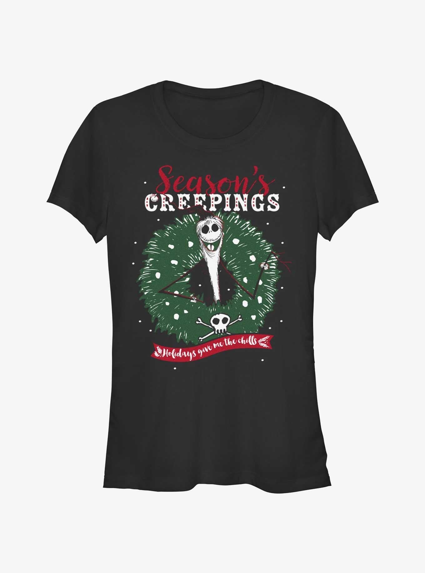 Disney The Nightmare Before Christmas Santa Jack Season's Creepings Wreath Girls T-shirt | Trendy Graphic Tee | Casual Unisex T-shirt