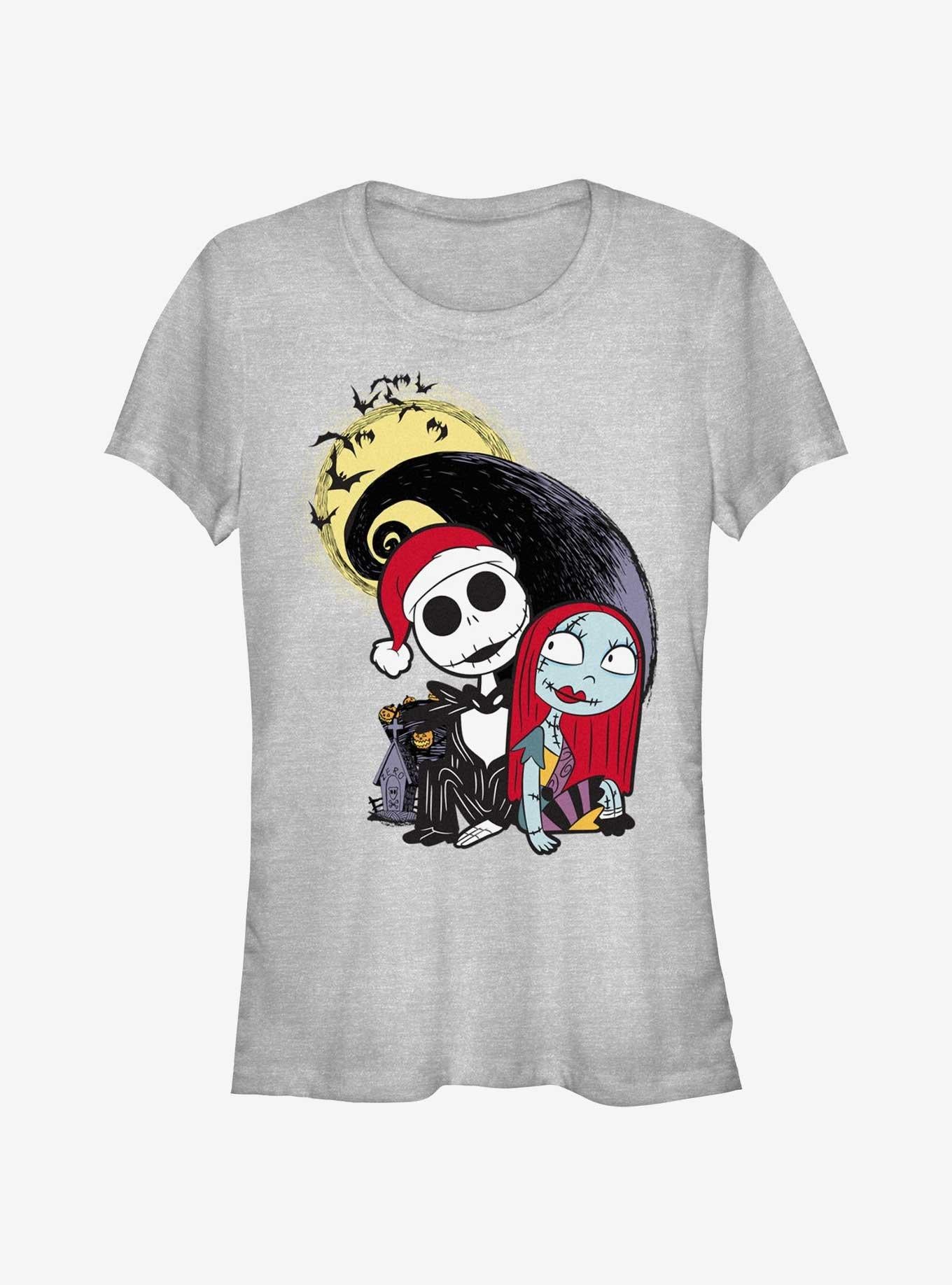 Disney The Nightmare Before Christmas Santa Jack And Sally Girls T-shirt | Trendy Graphic Tee | Casual Unisex T-shirt
