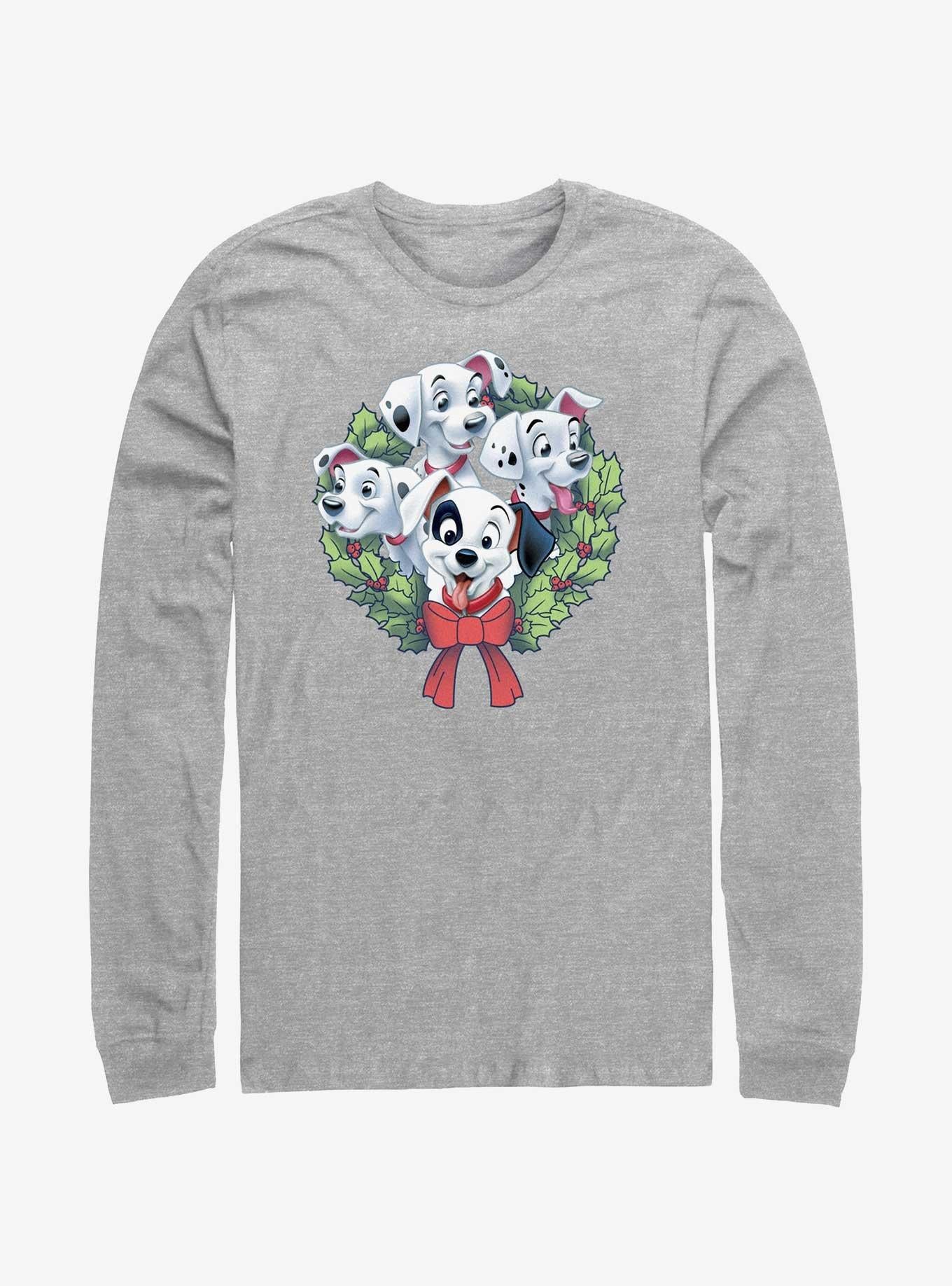 Disney 101 Dalmatians Puppy Christmas Wreath Long-Sleeve T-Shirt T-Shirt | Aesthetic Graphic | Trending Now