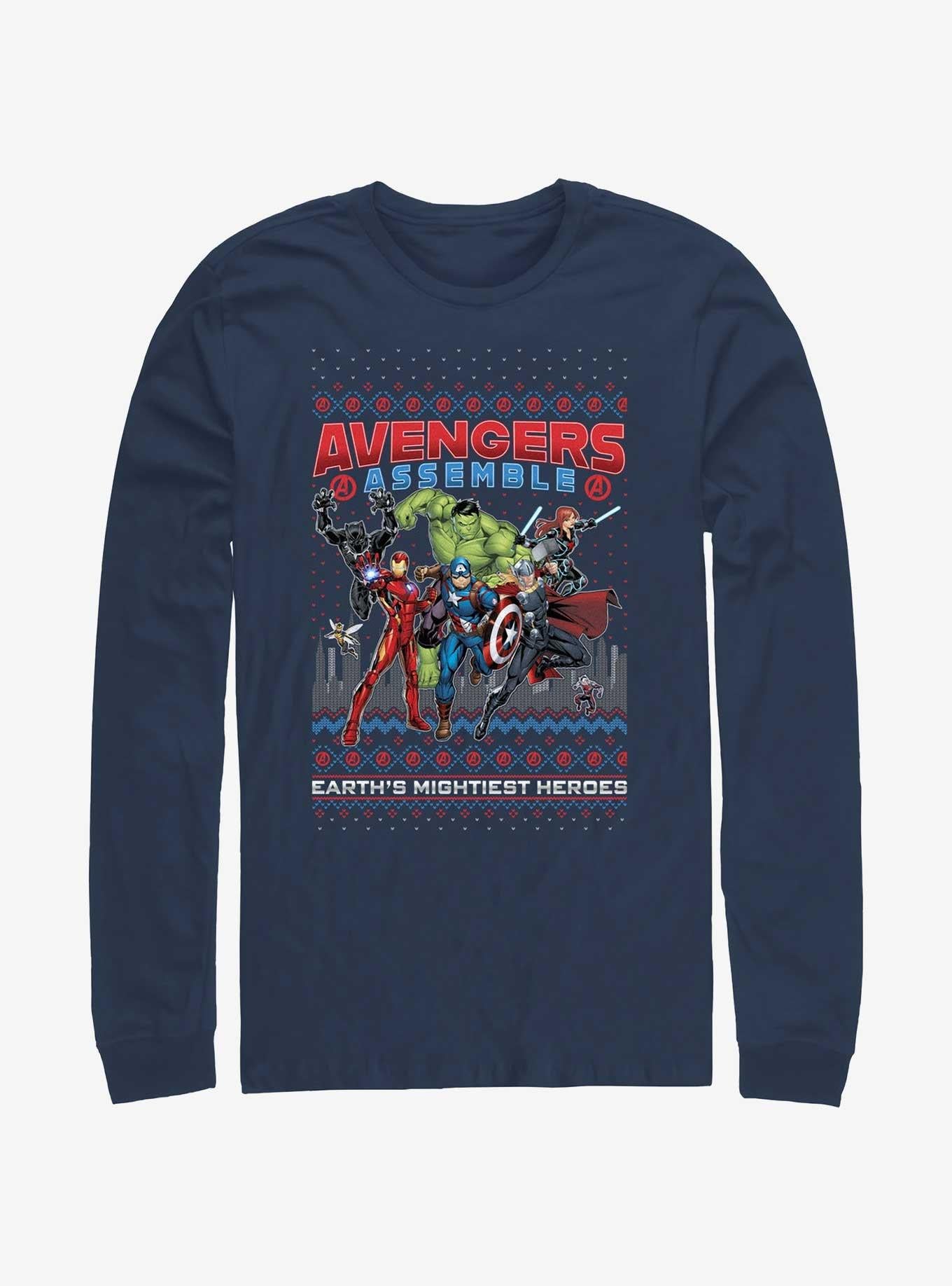 Marvel Avengers Assemble Ugly Christmas Long-Sleeve T-Shirt T-Shirt | Aesthetic Graphic | Must-Have Style
