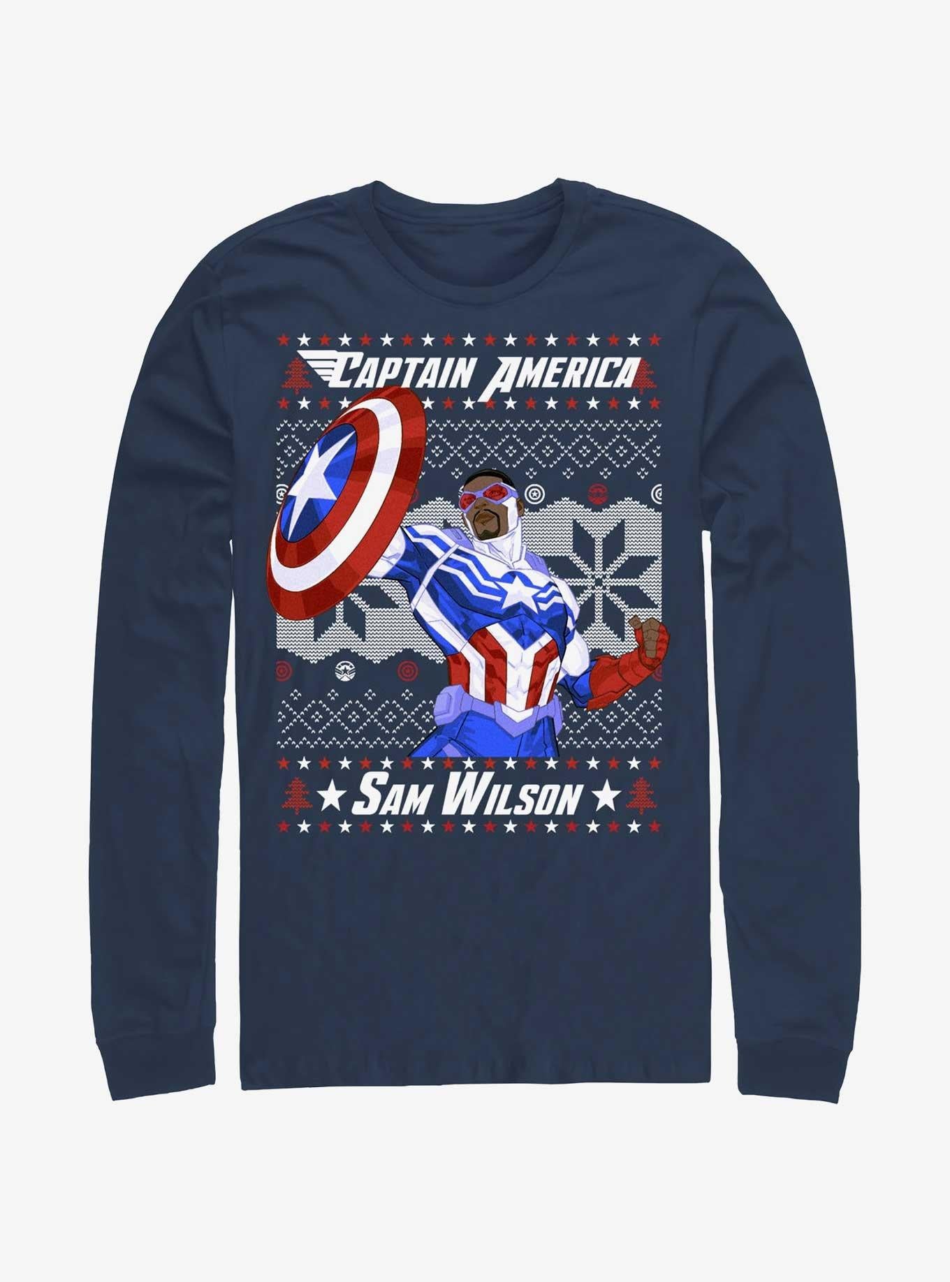 Marvel Captain America Sam Wilson Ugly Christmas Long-Sleeve T-Shirt