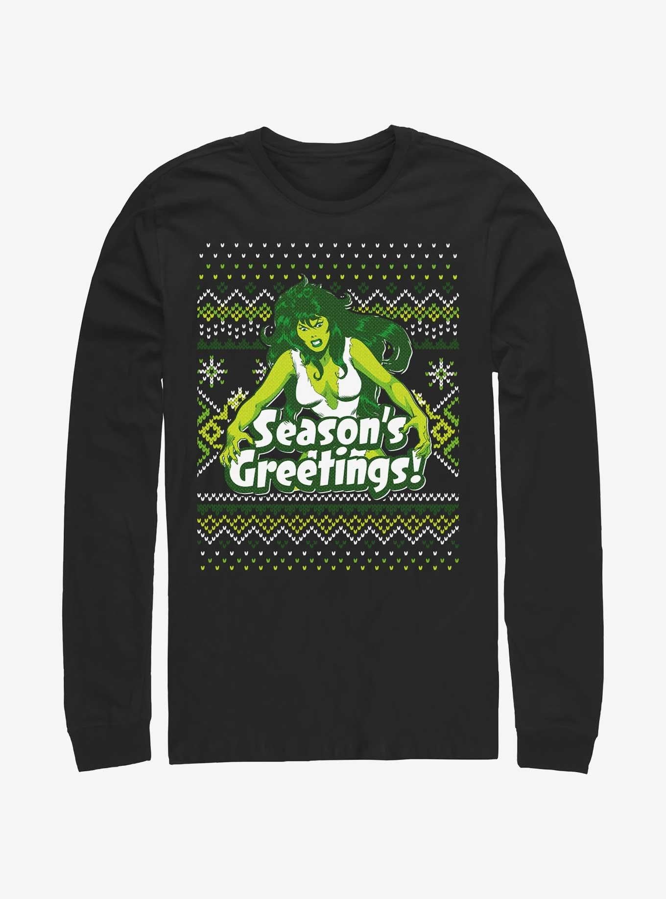 Marvel Hulk She-Hulk Season's Greetings Ugly Christmas Long-Sleeve T-Shirt T-Shirt | Premium Graphic | Top Pick For Fans