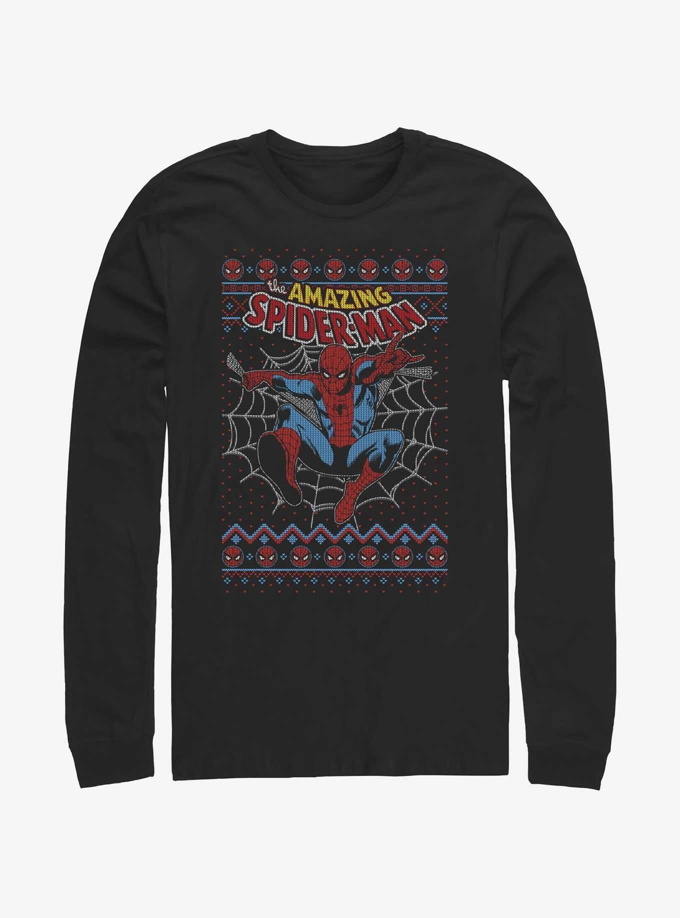 Marvel Spider-Man Web Jump Ugly Christmas Long-Sleeve T-Shirt T-Shirt | High-Quality Print | Great Gift Idea