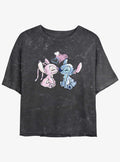 Disney Lilo Stitch Angel Loves Stitch Mineral Wash Girls Crop T-Shirt T-Shirt | Exclusive Art Design | Trending Now