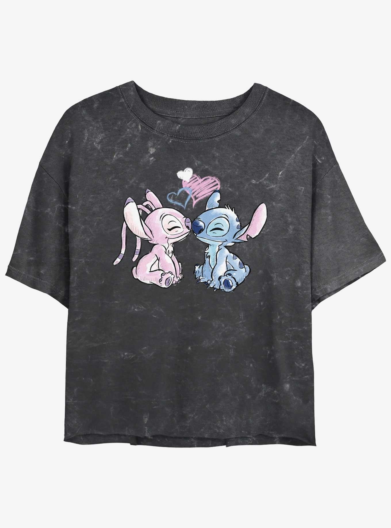 Disney Lilo Stitch Angel Loves Stitch Mineral Wash Girls Crop T-Shirt T-Shirt | Exclusive Art Design | Trending Now