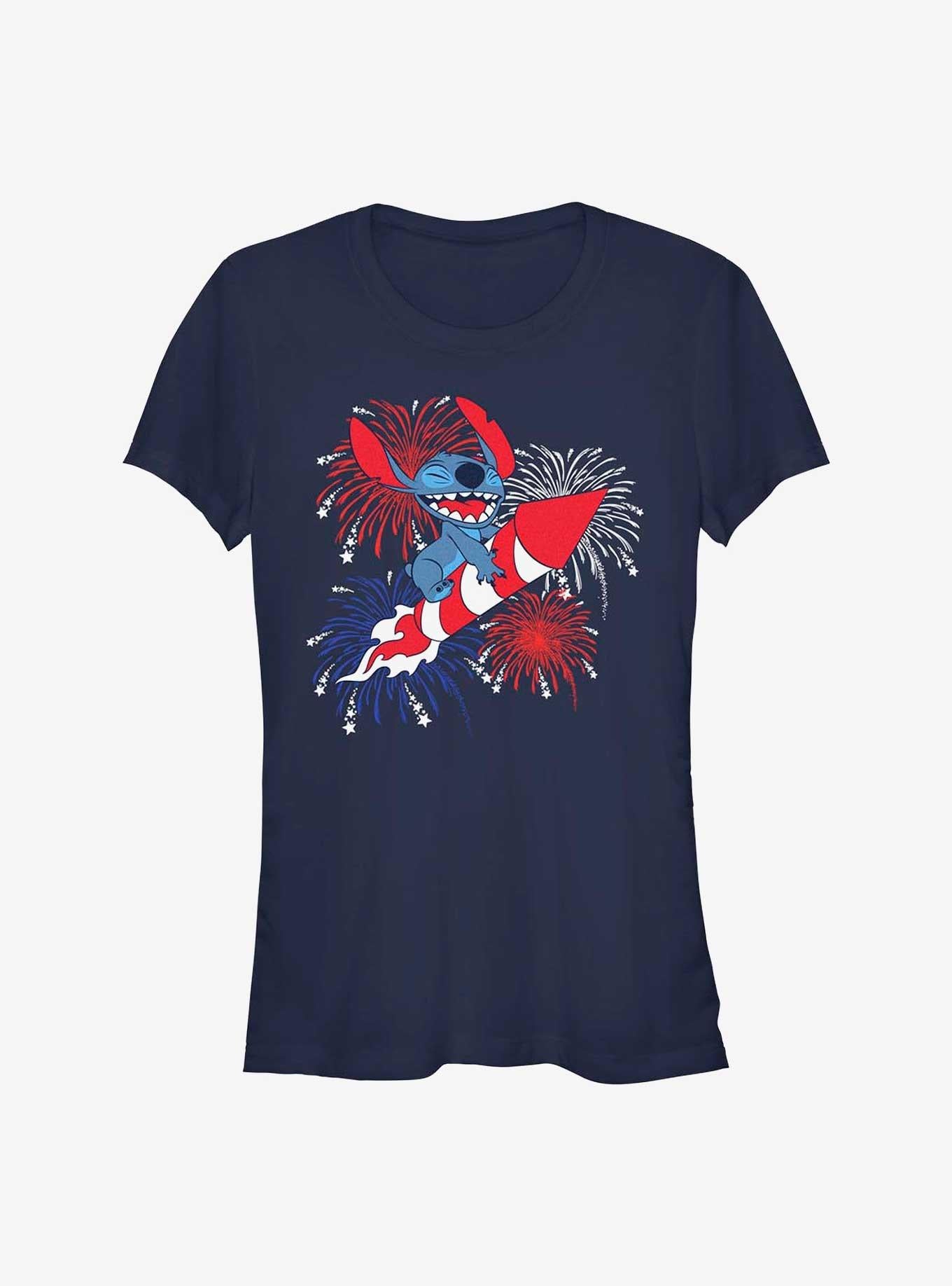 Disney Lilo Stitch Riding Fireworks Girls T-Shirt T-Shirt | Aesthetic Graphic | Perfect For Daily Wear