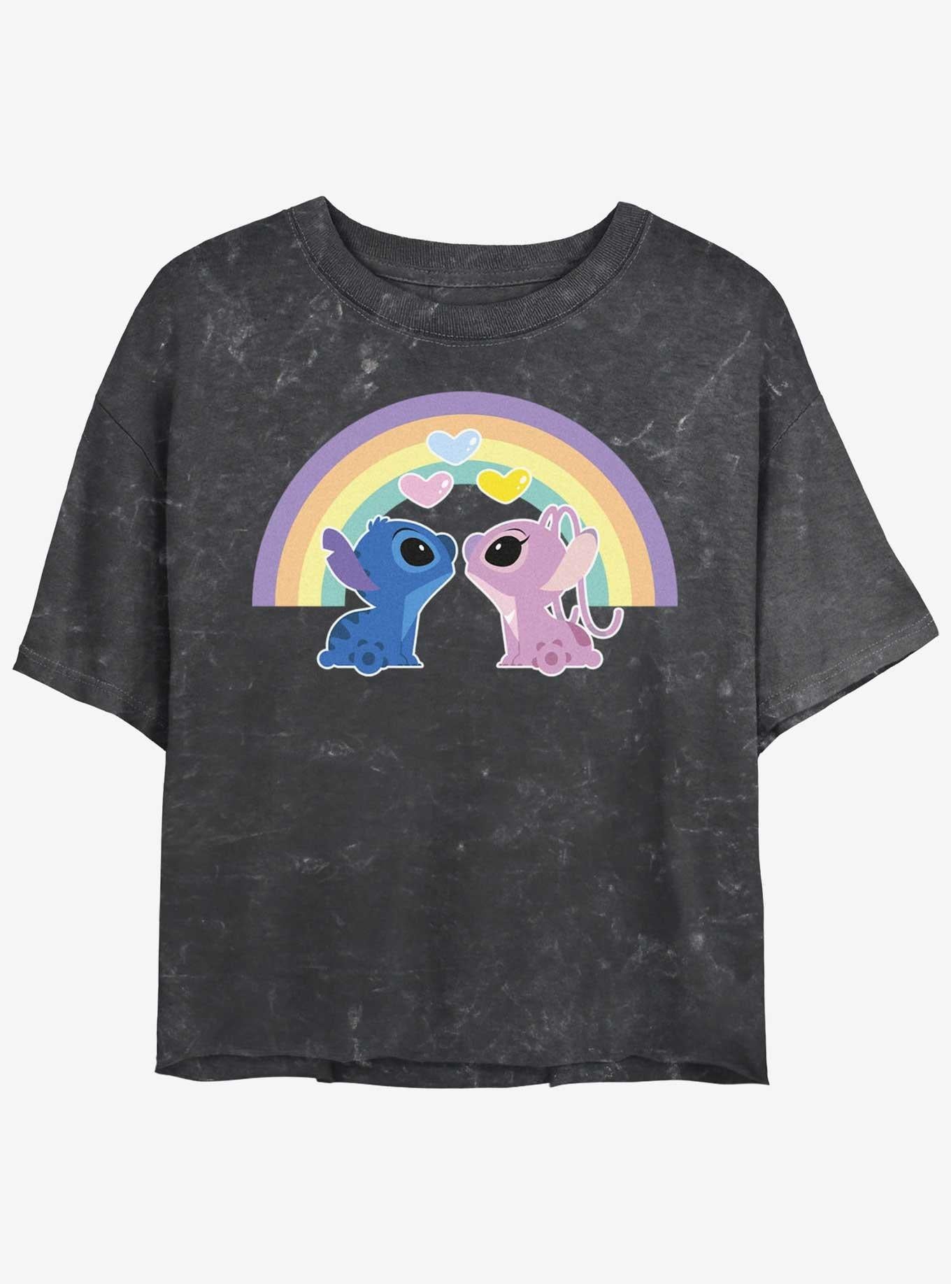 Disney Lilo Stitch Angel Stitch Love Under The Rainbow Mineral Wash Girls Crop T-Shirt T-Shirt | Top Trending Artwork | Great Gift Idea