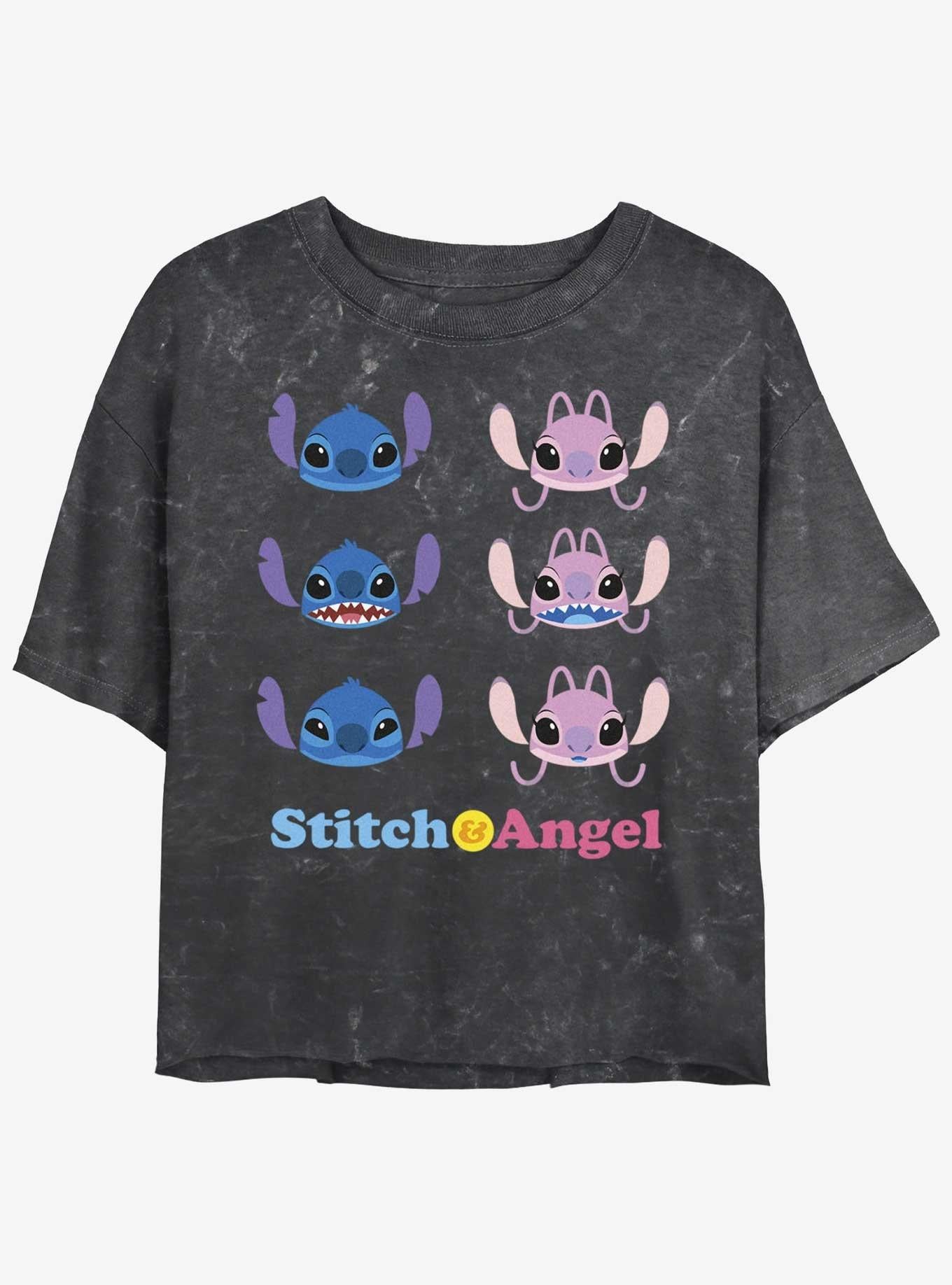 Disney Lilo Stitch Angel Stitch Faces Mineral Wash Girls Crop T-Shirt T-Shirt | Top Trending Artwork | Top Pick For Fans