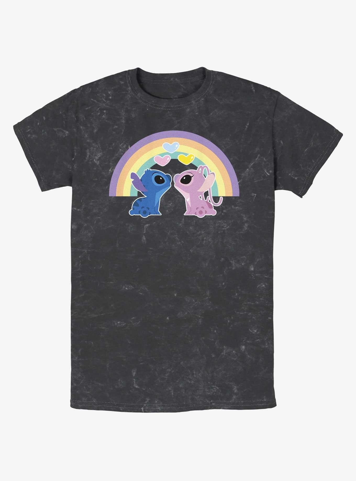 Disney Lilo Stitch Angel Stitch Love Under The Rainbow Mineral Wash T-Shirt T-Shirt | High-Quality Print | Top Pick For Fans