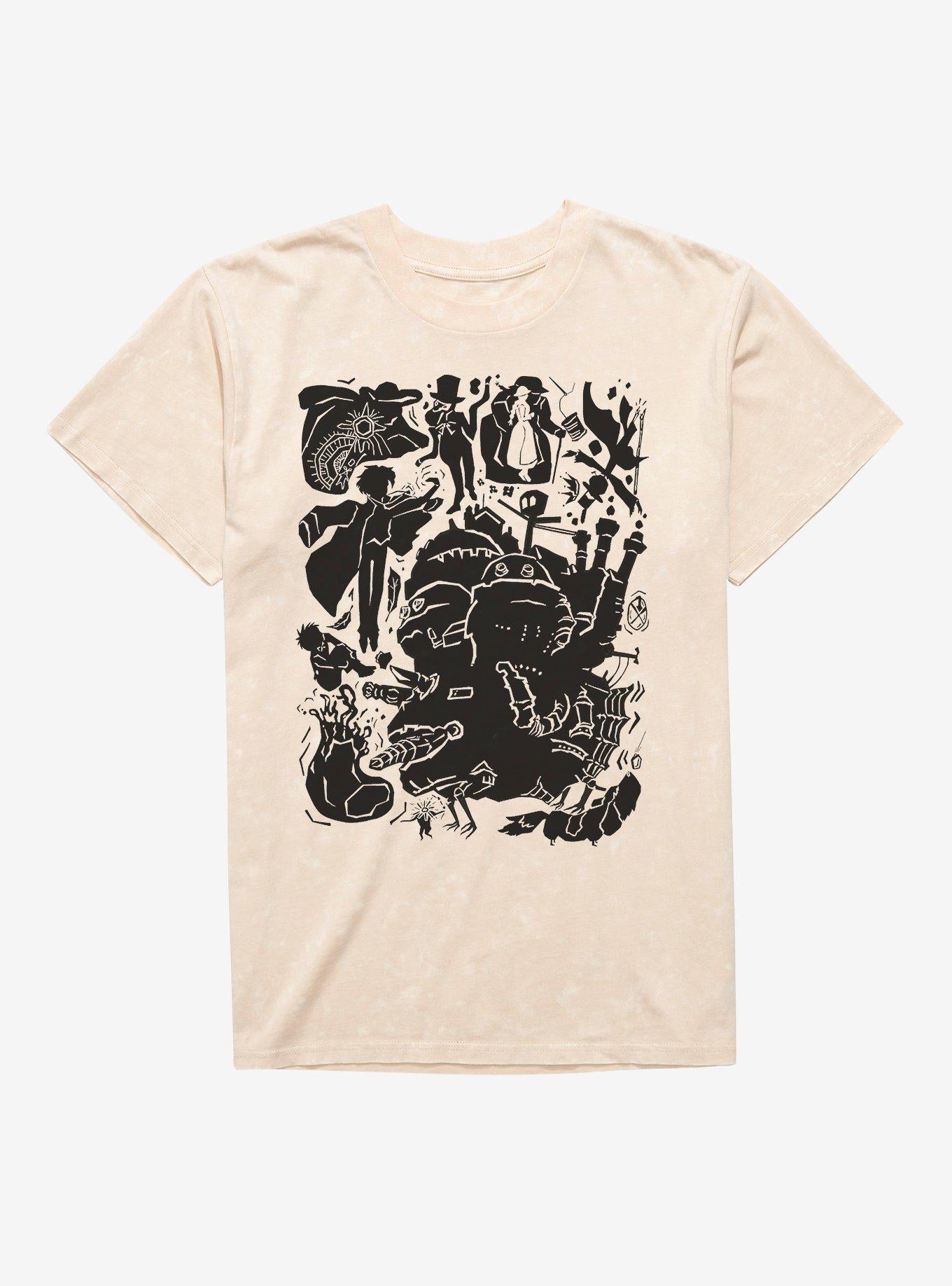 Studio Ghibli Howl's Moving Castle Icons Mineral Wash T-Shirt T-Shirt | Aesthetic Graphic | Top Pick For Fans