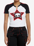 Social Collision Skull Stripe Girls Raglan Crop T-Shirt | Premium Unisex T-Shirt, Trending Graphic Tee