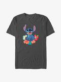 Disney Lilo Stitch Happy Stitch Floral Sit T-Shirt T-Shirt | High-Quality Print | Perfect For Daily Wear