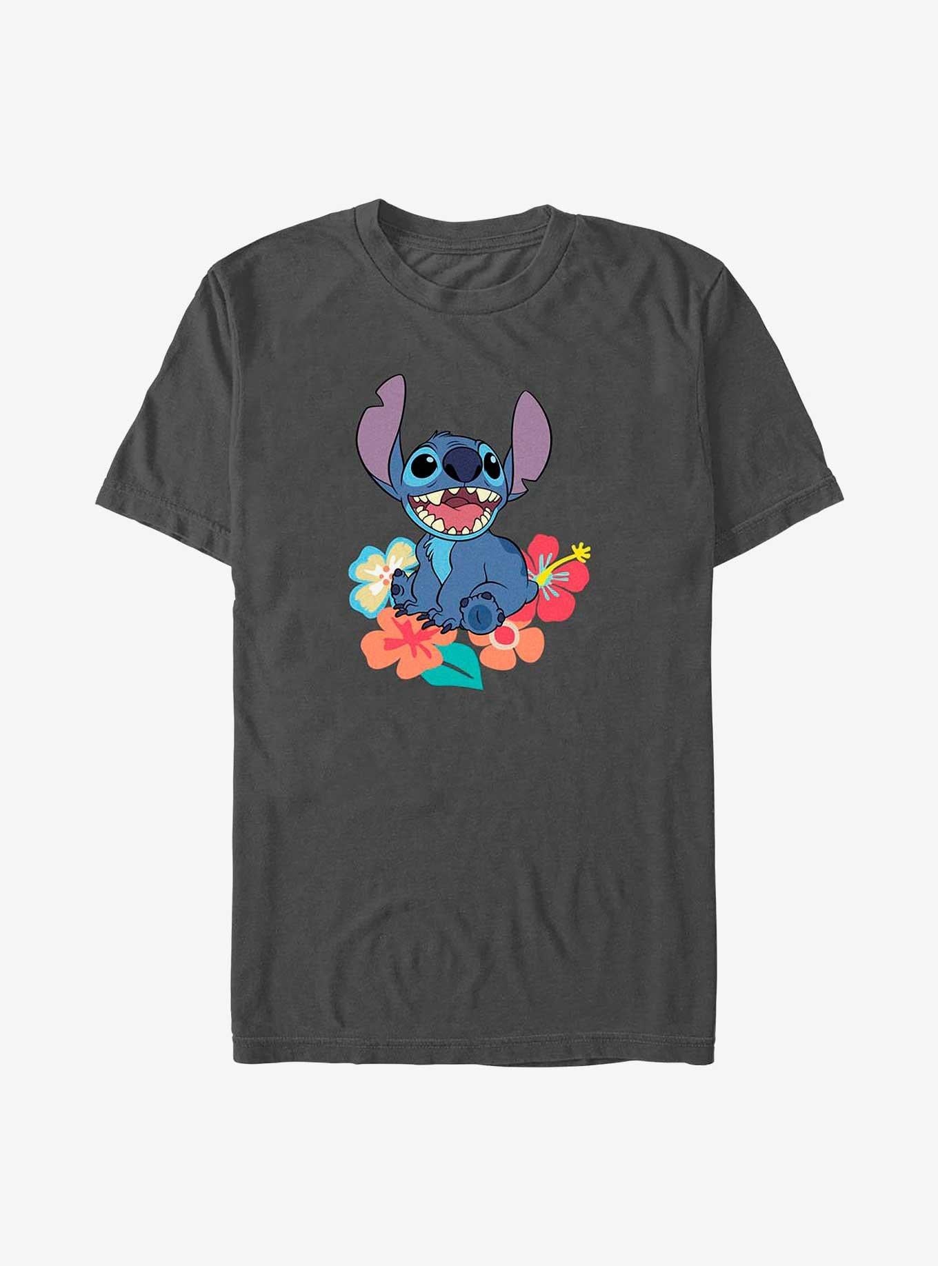 Disney Lilo Stitch Happy Stitch Floral Sit T-Shirt T-Shirt | High-Quality Print | Perfect For Daily Wear