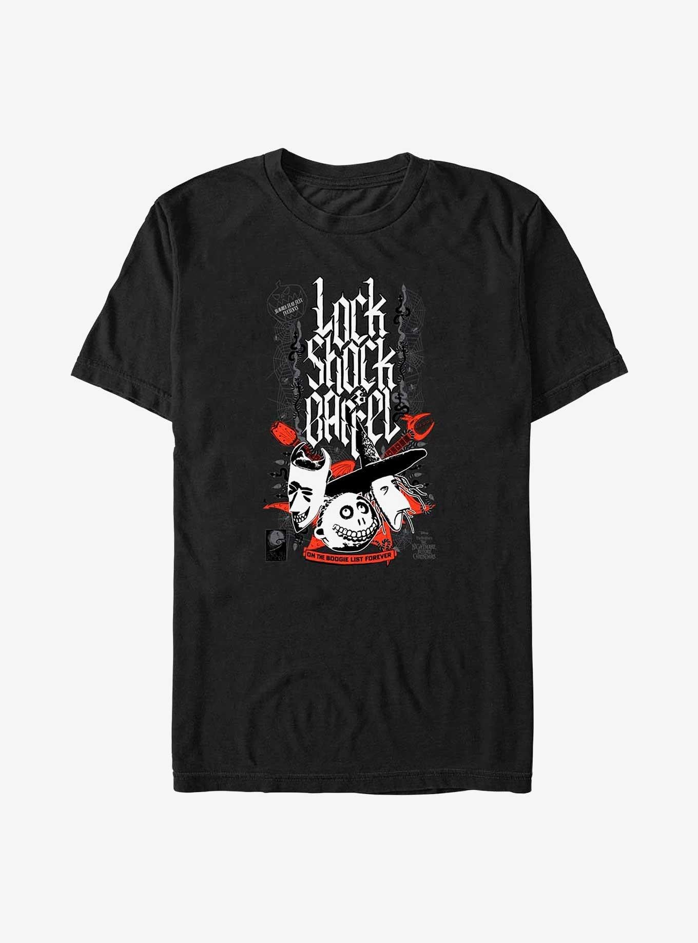 The Nightmare Before Christmas Boogie List Lock Shock & Barrel Big & Tall T-shirt | Trendy Graphic Tee | Casual Unisex T-shirt