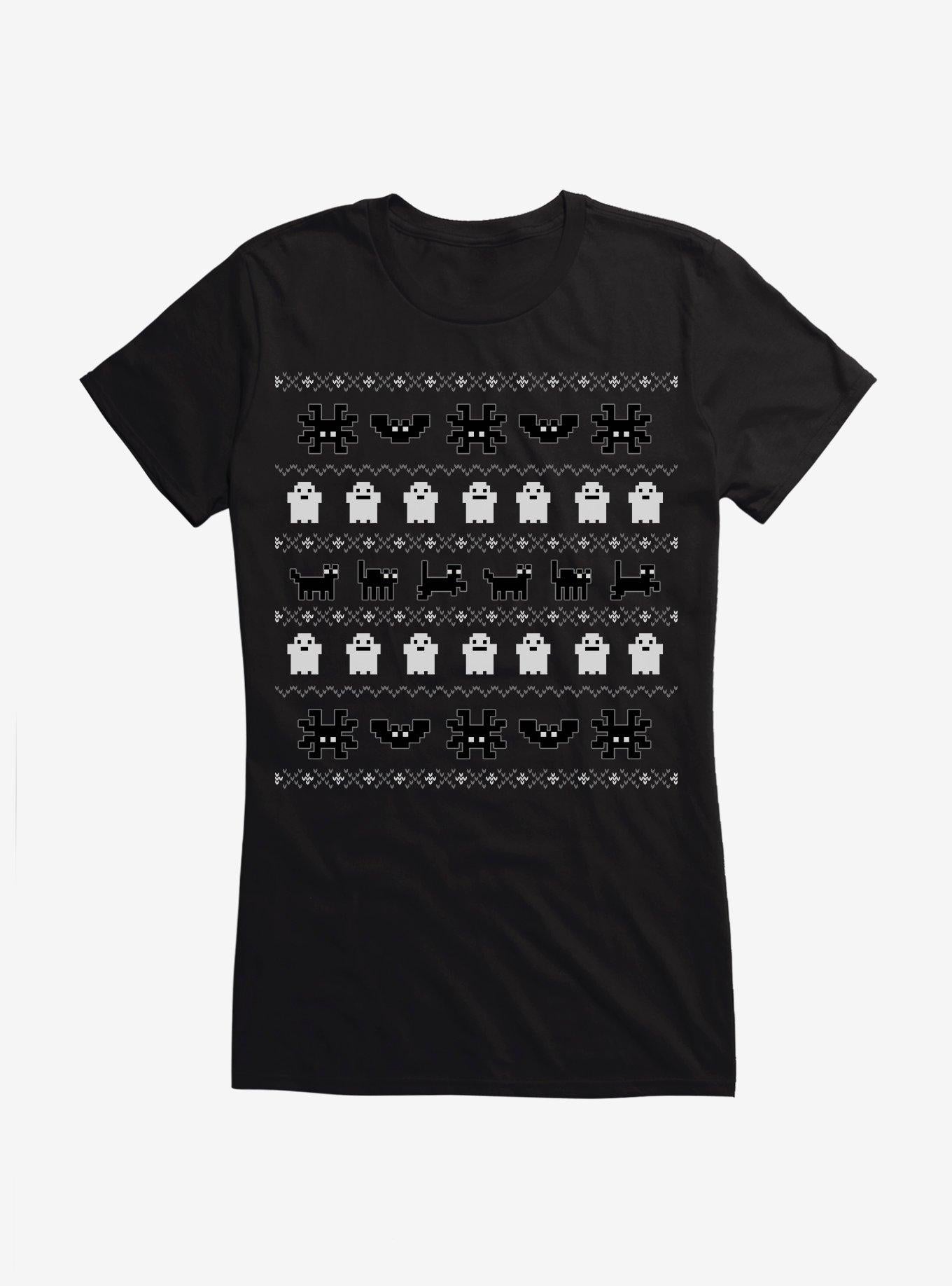 Ugly Christmas Ghost Spider Bat Cat Girls T-Shirt