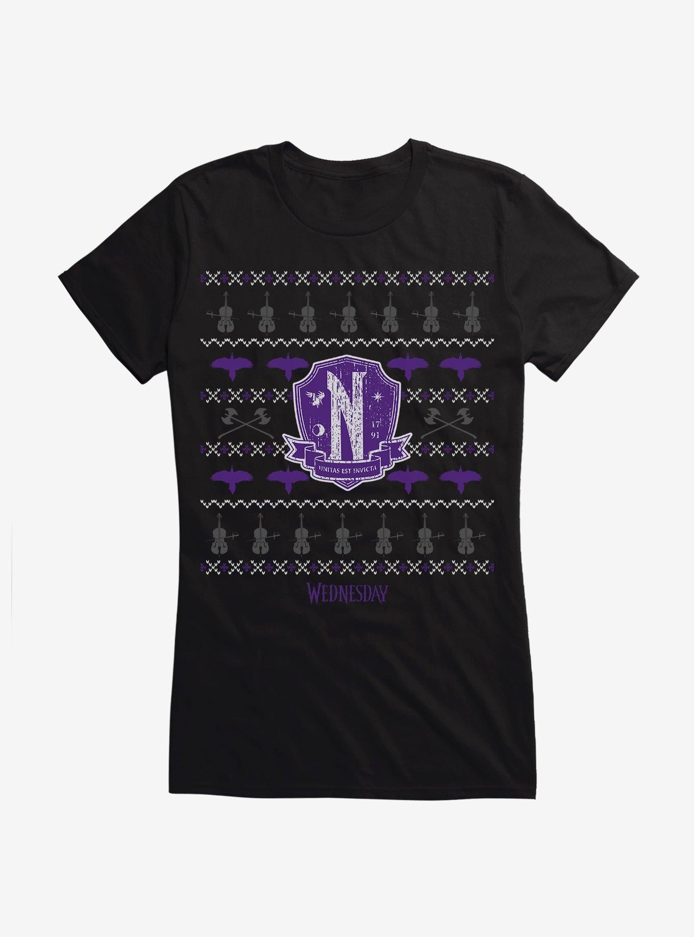 Wednesday Nevermore Christmas Sweater Pattern Girls T-Shirt T-Shirt | Best-Selling Artwork | Trending Now