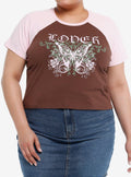 Sweet Society® Lover Butterfly Girls Raglan Crop T-Shirt Plus Size