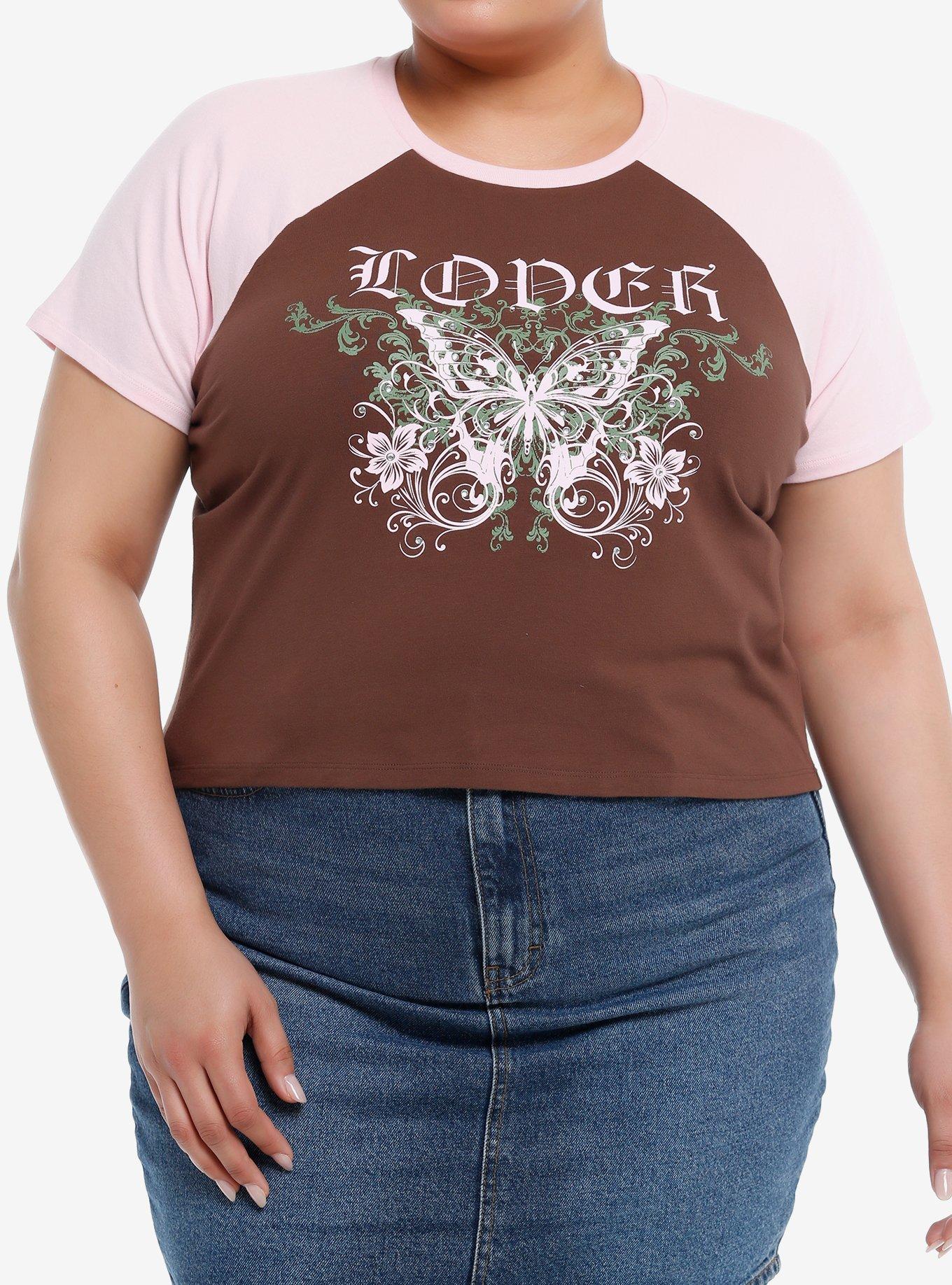 Sweet Society® Lover Butterfly Girls Raglan Crop T-Shirt Plus Size