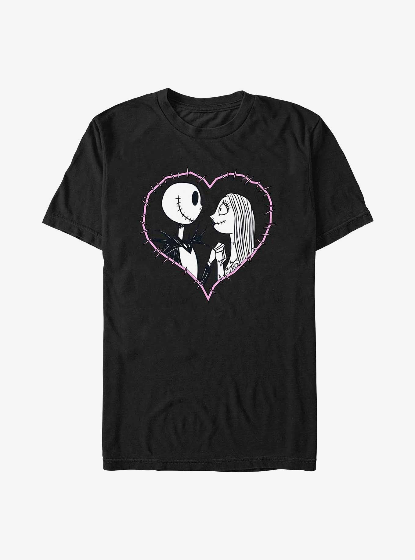 The Nightmare Before Christmas Jack & Sally Heart Stitch Extra Soft T-shirt | Trendy Graphic Tee | Casual Unisex T-shirt