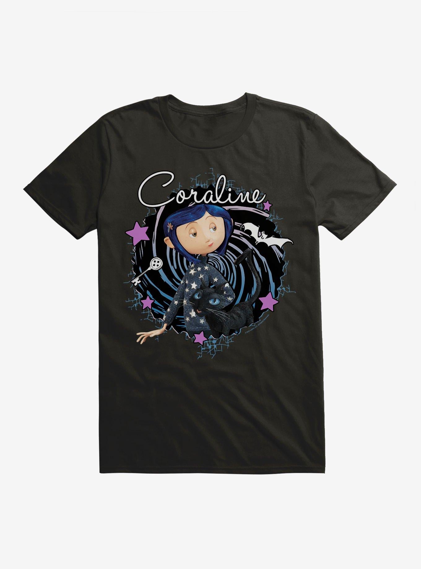 Coraline The Cat Swirl And Stars T-Shirt | Premium Unisex T-Shirt, Trending Graphic Tee