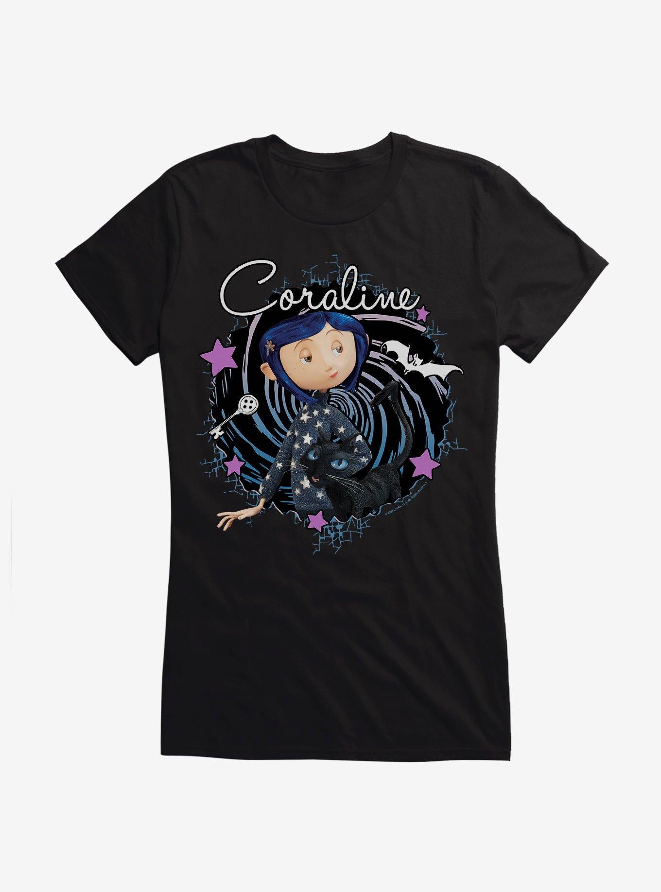 Coraline The Cat Swirl And Stars Girls T-Shirt | Premium Unisex T-Shirt, Trending Graphic Tee