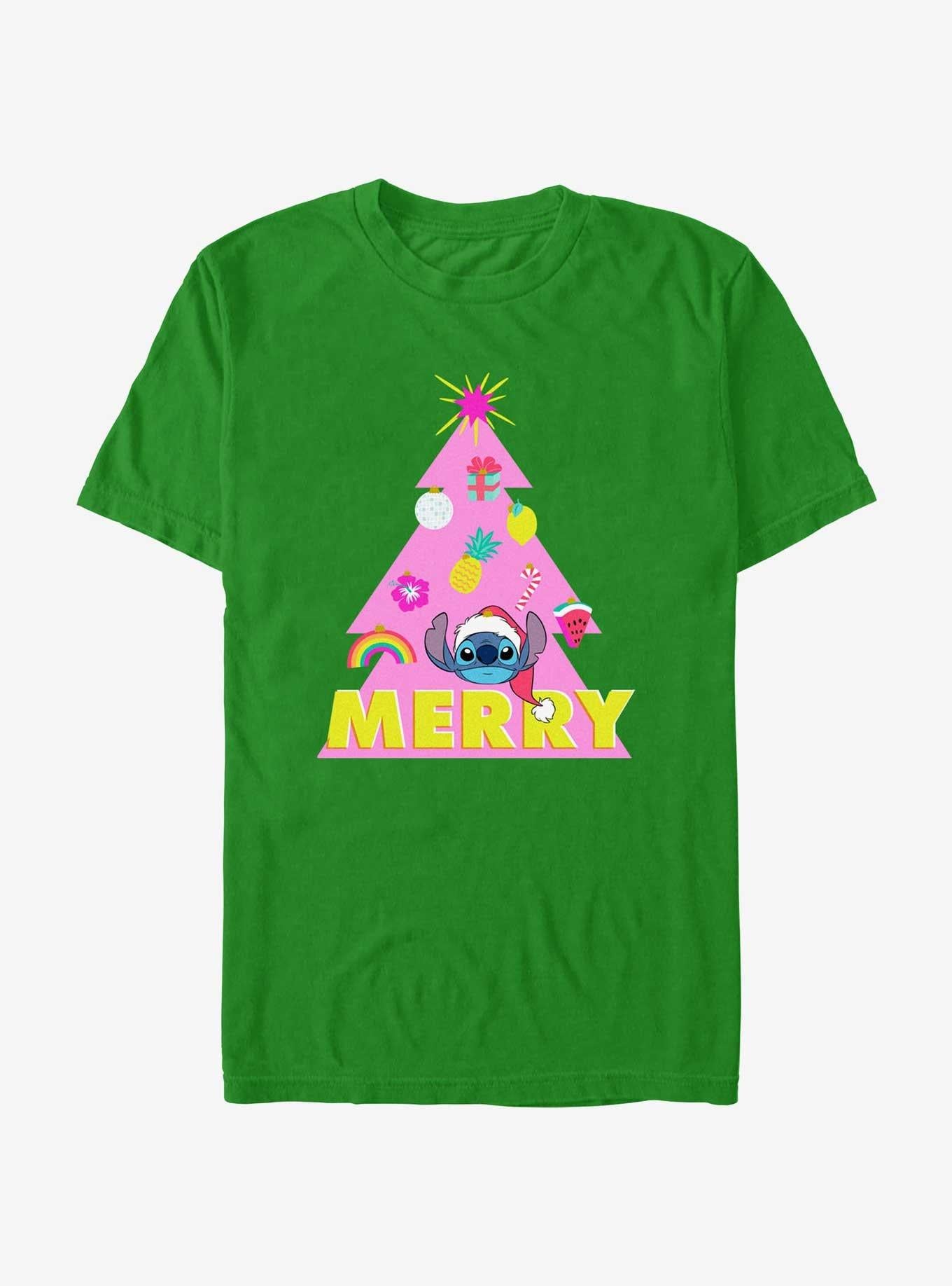 Disney Lilo Stitch Merry Christmas Tree T-Shirt T-Shirt | Aesthetic Graphic | High Demand Item