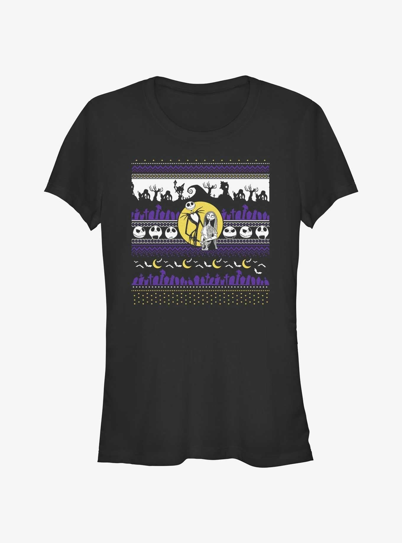 Disney The Nightmare Before Christmas Jack And Sally Ugly Holiday Girls T-Shirt T-Shirt | Aesthetic Graphic | Must-Have Style