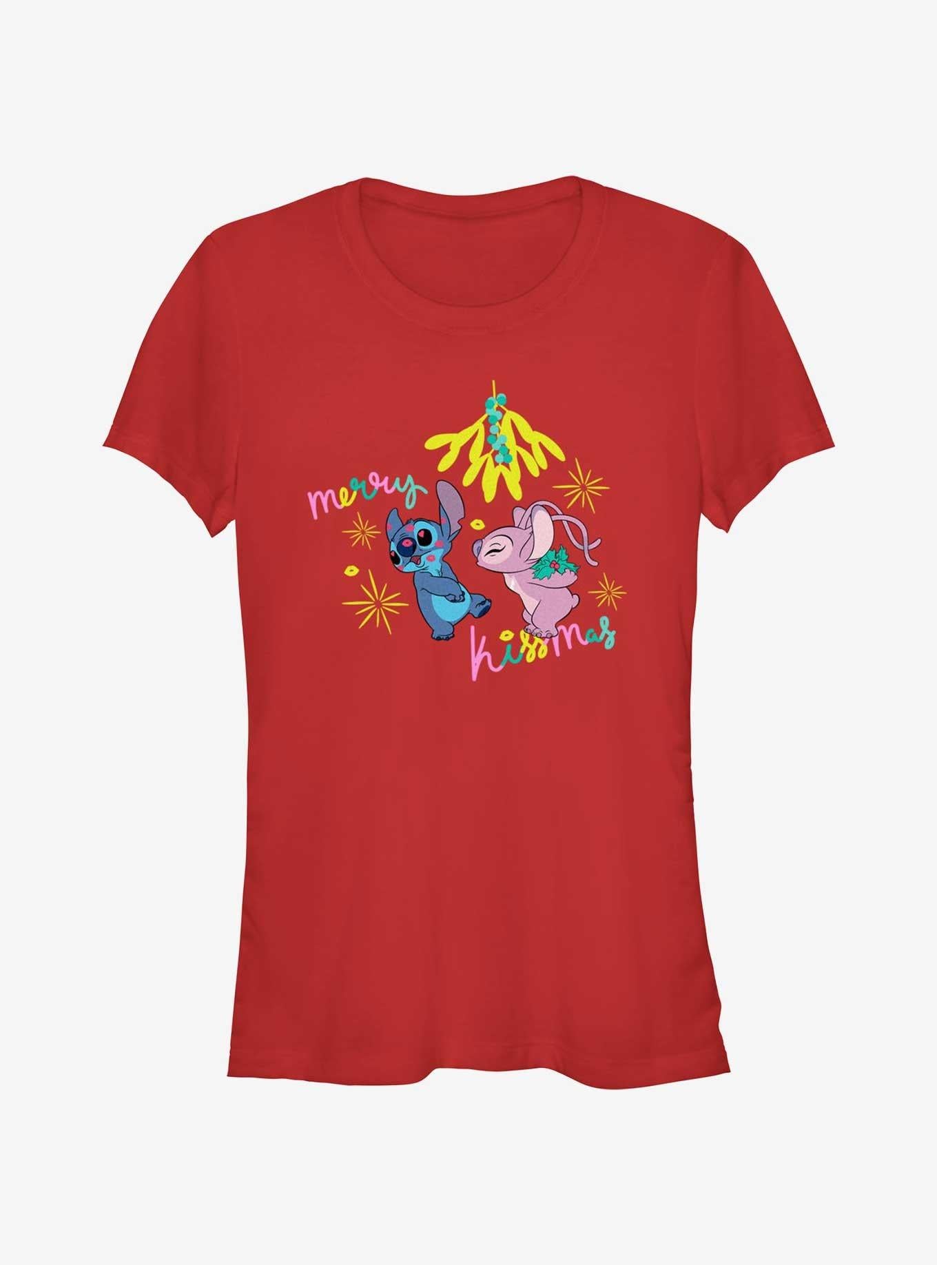 Disney Lilo Stitch Merry Kissmas Mistletoe Girls T-Shirt T-Shirt | Top Trending Artwork | Great Gift Idea