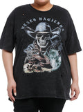 Cosmic Aura Skull Cowboy Destructed Mineral Wash Girls Oversized T-Shirt Plus Size T-Shirt | Best-Selling Artwork | Great Gift Idea